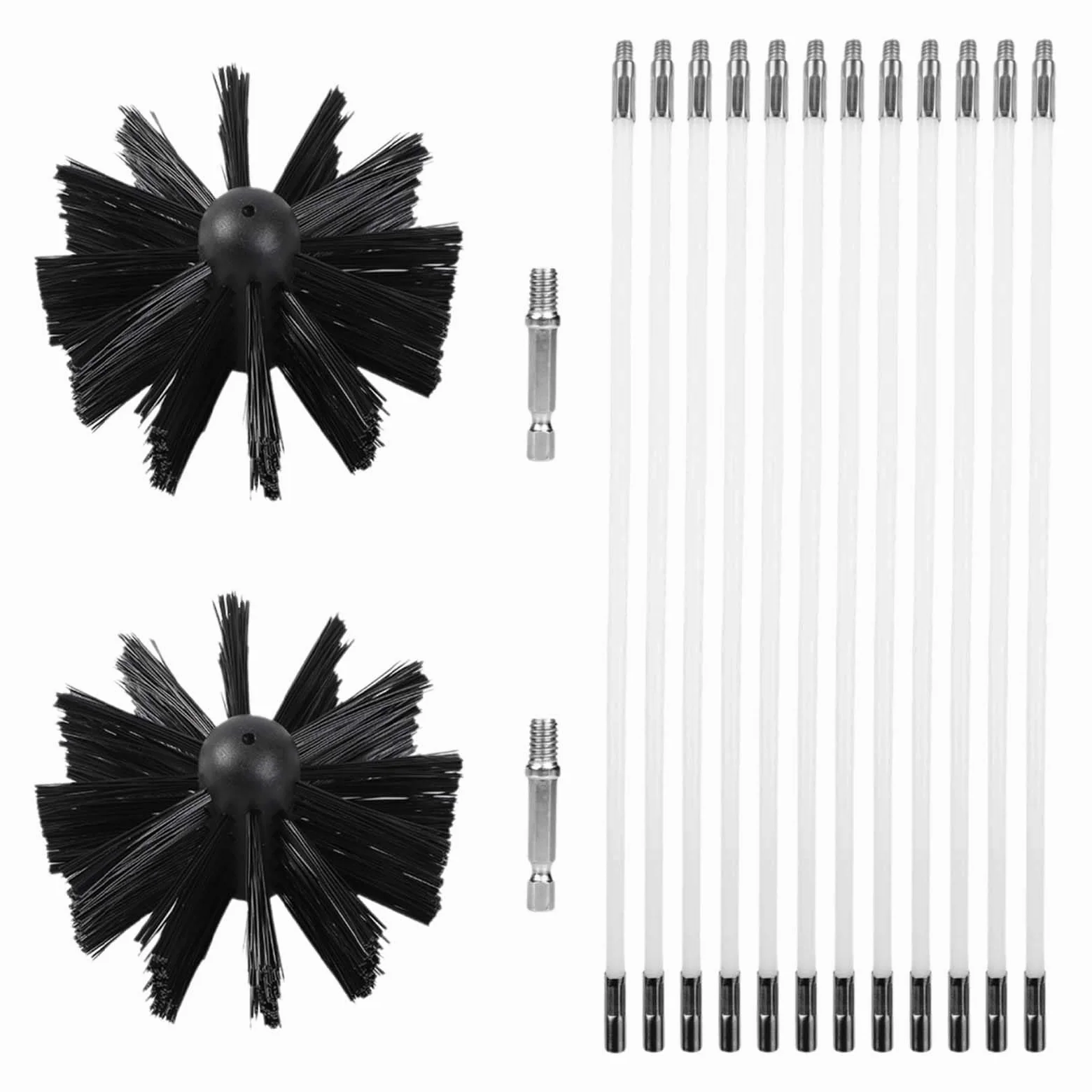 12 Varillas de Cepillo,2 Cabezales de Cepillo y 2 Varillas hexagonales,Cepillos para chimeneas,Cepillo para Limpieza de chimeneas,Limpieza de chimeneas,Adecuado para chimeneas