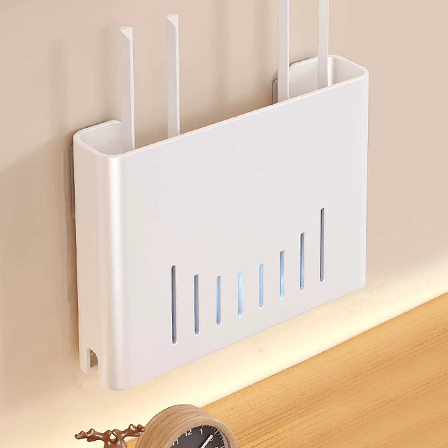 Caja de Almacenamiento para Router WiFi, Estante de Pared para Router, Ideal para salón, Dormitorio u Oficina. Color Blanco (Dimensiones: 30 x 20 x 6,5 cm).