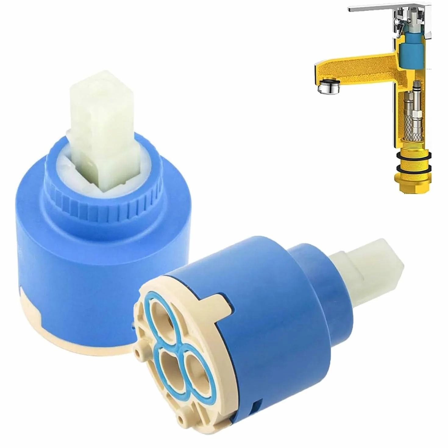 2 Piezas Cartucho Cerámico 35mm - Cartucho Universal para Grifo Monomando de Cocina, Lavabo y Ducha - Repuesto de Recambio para Grifería