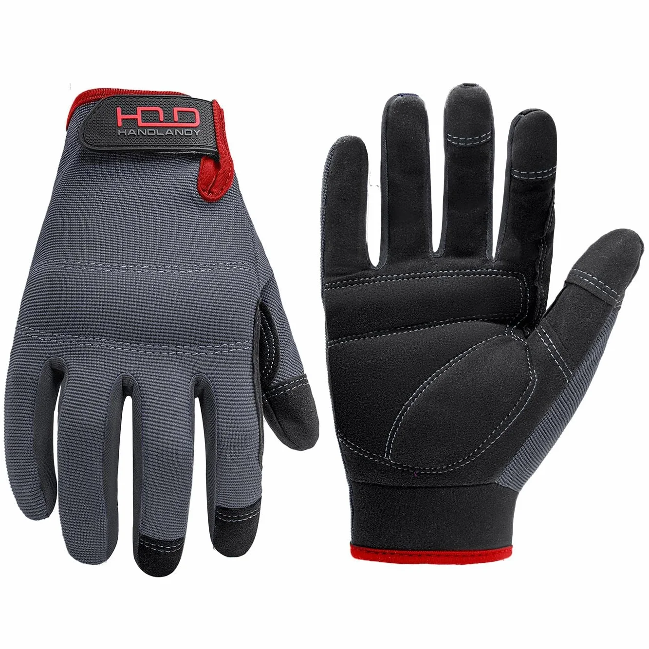 Guantes de trabajo para hombre de Handlandy, de piel sintética, flexibles, transpirables, con respaldo de licra, con nudillos y palma acolchados, compatibles con pantallas táctiles , negro