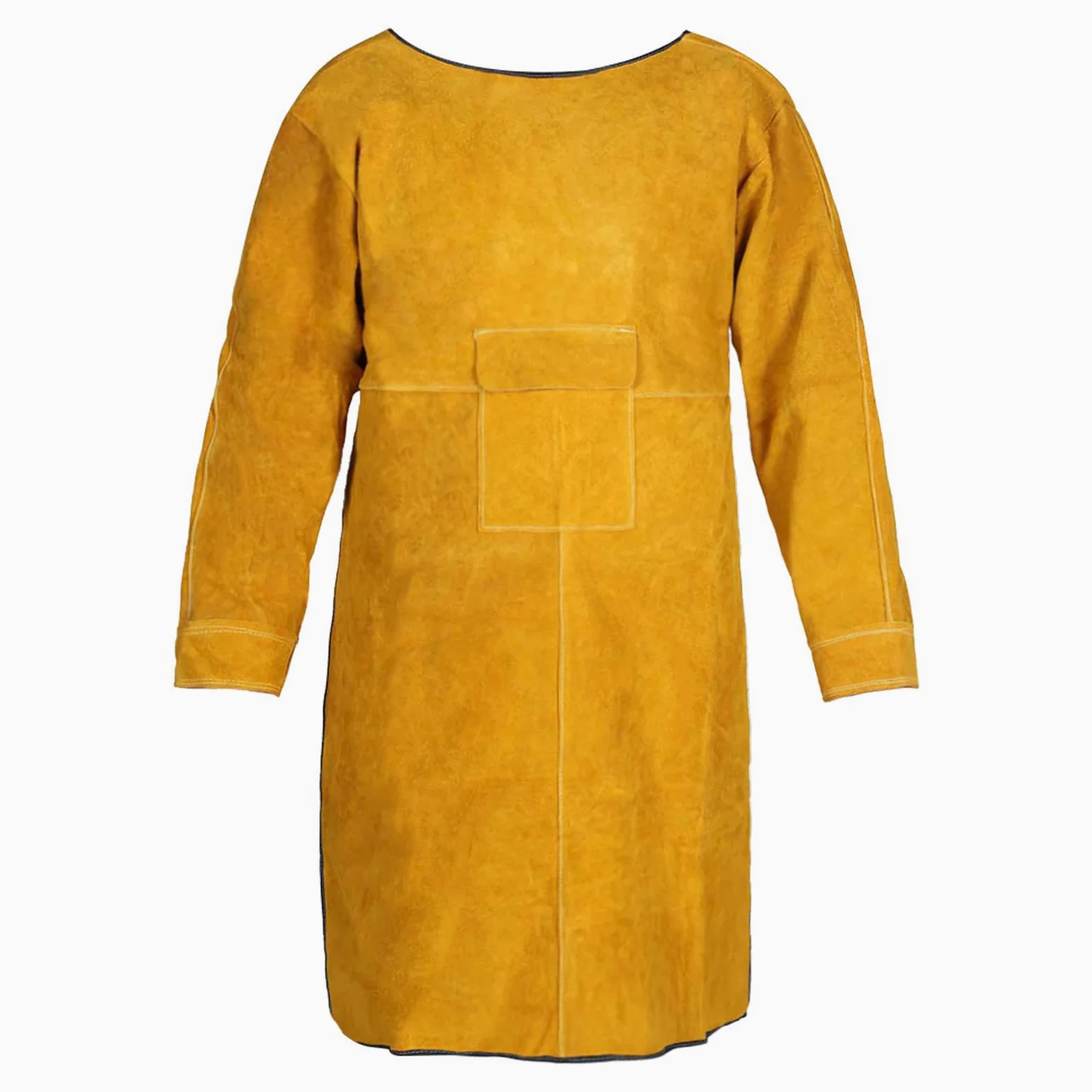 ENJOHOS Delantal de soldadura integrado para soldadura Esparcidor de fuego de cuero Delantal accesorio de soldadura por salpicadura antitermal Soporte de herramienta de fuego amarillo 105 cm