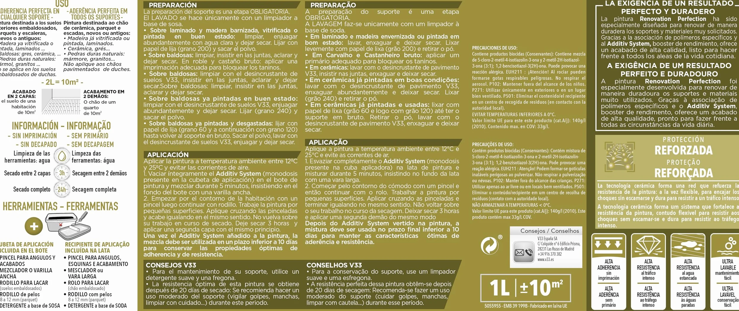 V33 Esmalte Renovation Perfection Suelos Blanco Algodón Satinado 0,75L