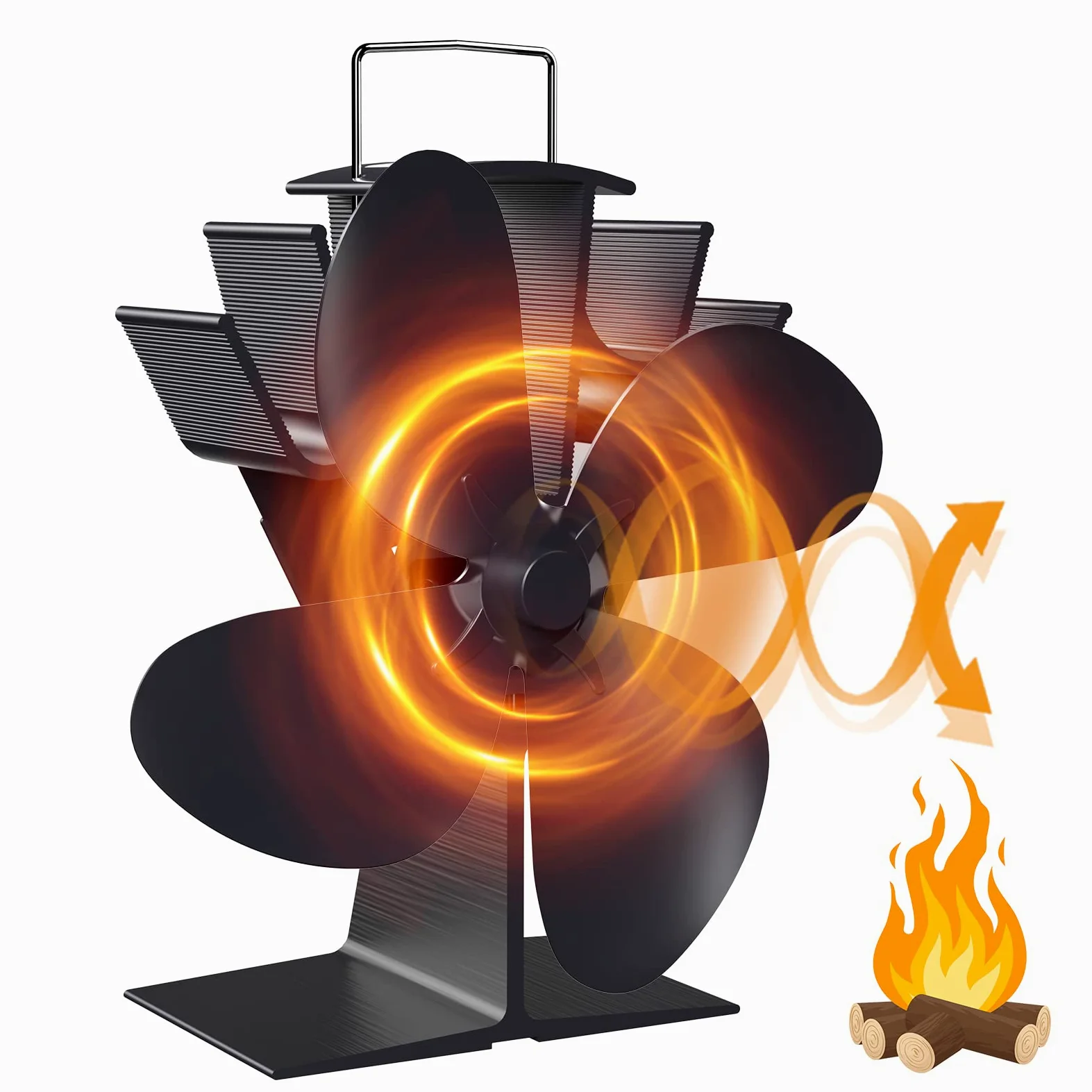 Ventilador de estufa sin electricidad, silencioso, ventilador de chimenea con 4 hojas, para madera/leña/hoguera/tubo de estufa