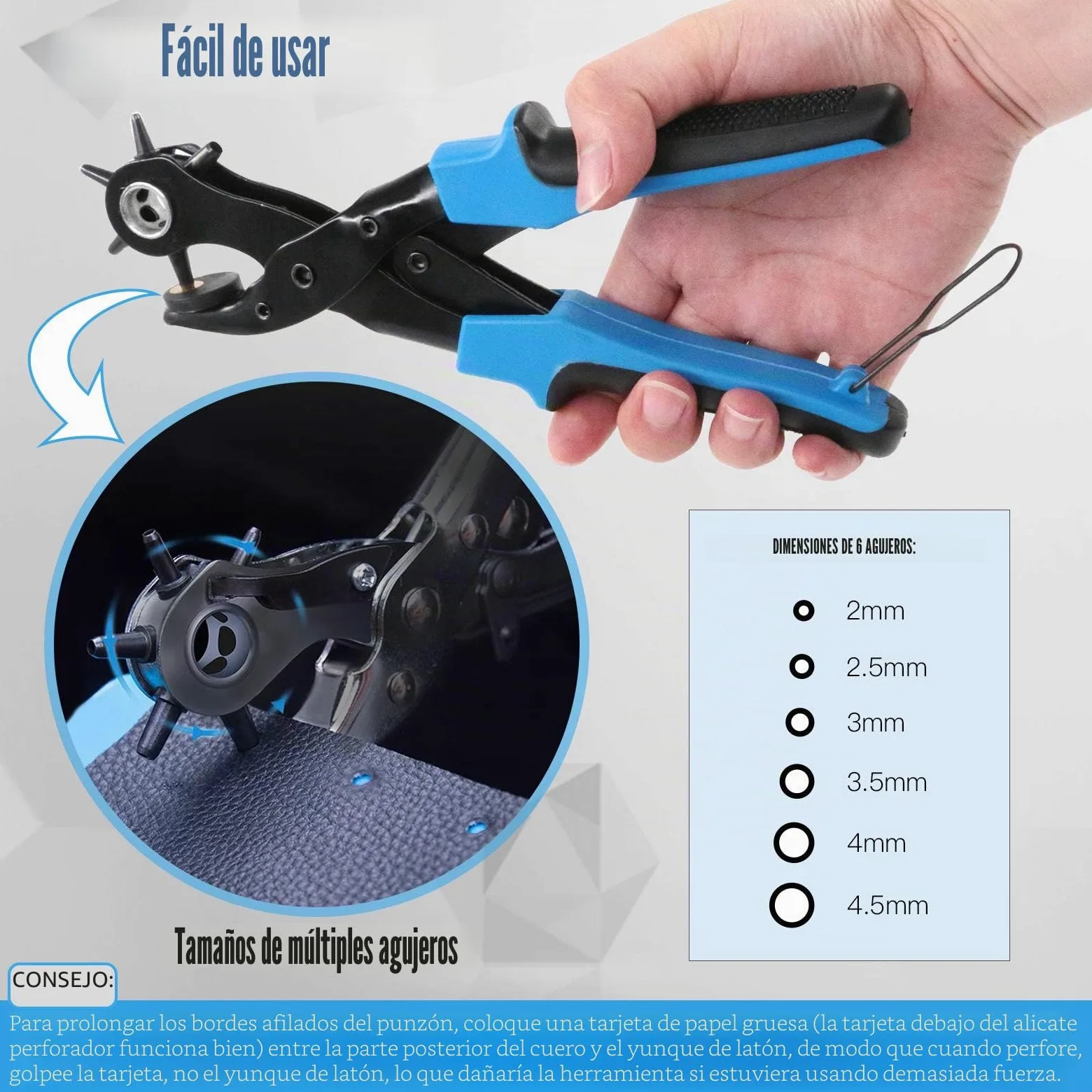 Glarks - Kit con alicates ajustables para perforación delcuero, remaches, tijeras, regla, destornillador y punzón para cinturón, correas de reloj, sillín, zapatos