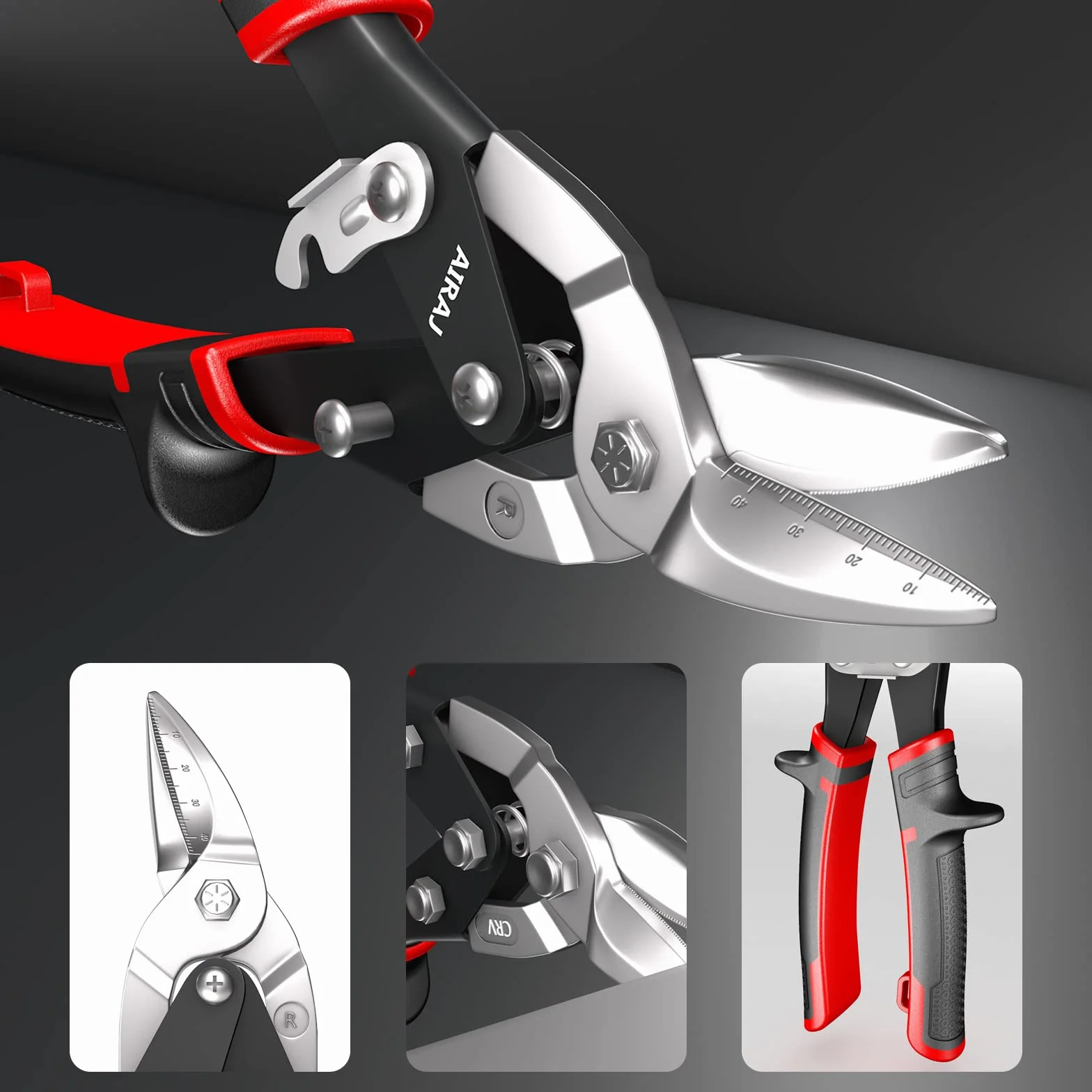 AIRAJ Tijeras de hojalatero 2 piezas -Cizallas cortadoras de hojalata para trabajos pesados-Corte recto y a derechas-Herramienta de corte para metal-Doble acción de palanca-Empuñadura ergonómica