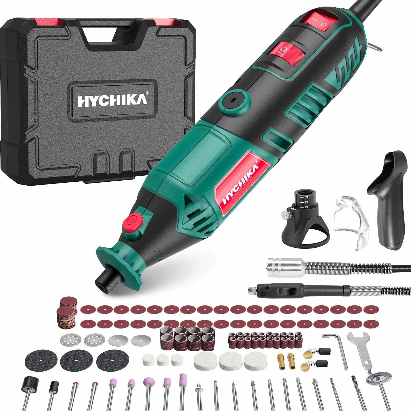 HYCHIKA 170W Herramienta Rotativa, Kit de Herramienta Rotativa de Velocidad Variable con Eje Flexible, 173pcs Kit de Accesorios y Multiherramienta de 8000-35000RPM, Perfecta para Lijar en Detalle