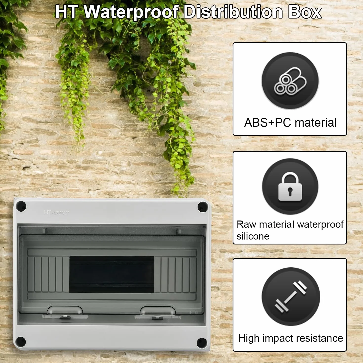 Caja Estanca Exterior, IP65 Cuadro Electrico 12 Modulos, Caja Estanca Exterior Electrica con 3 Conectores, 7 Terminales de Latón, para uso en Interiores y Exteriores