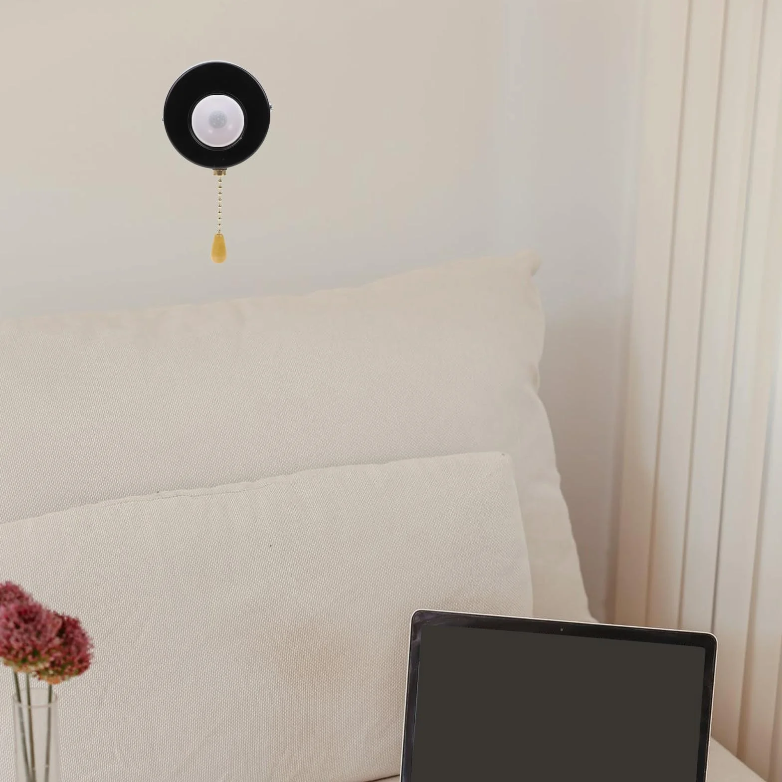 Portalámparas con Interruptor de Cuerda Negro Acero Inoxidable ULTECHNOVO para Lámparas de Dormitorio