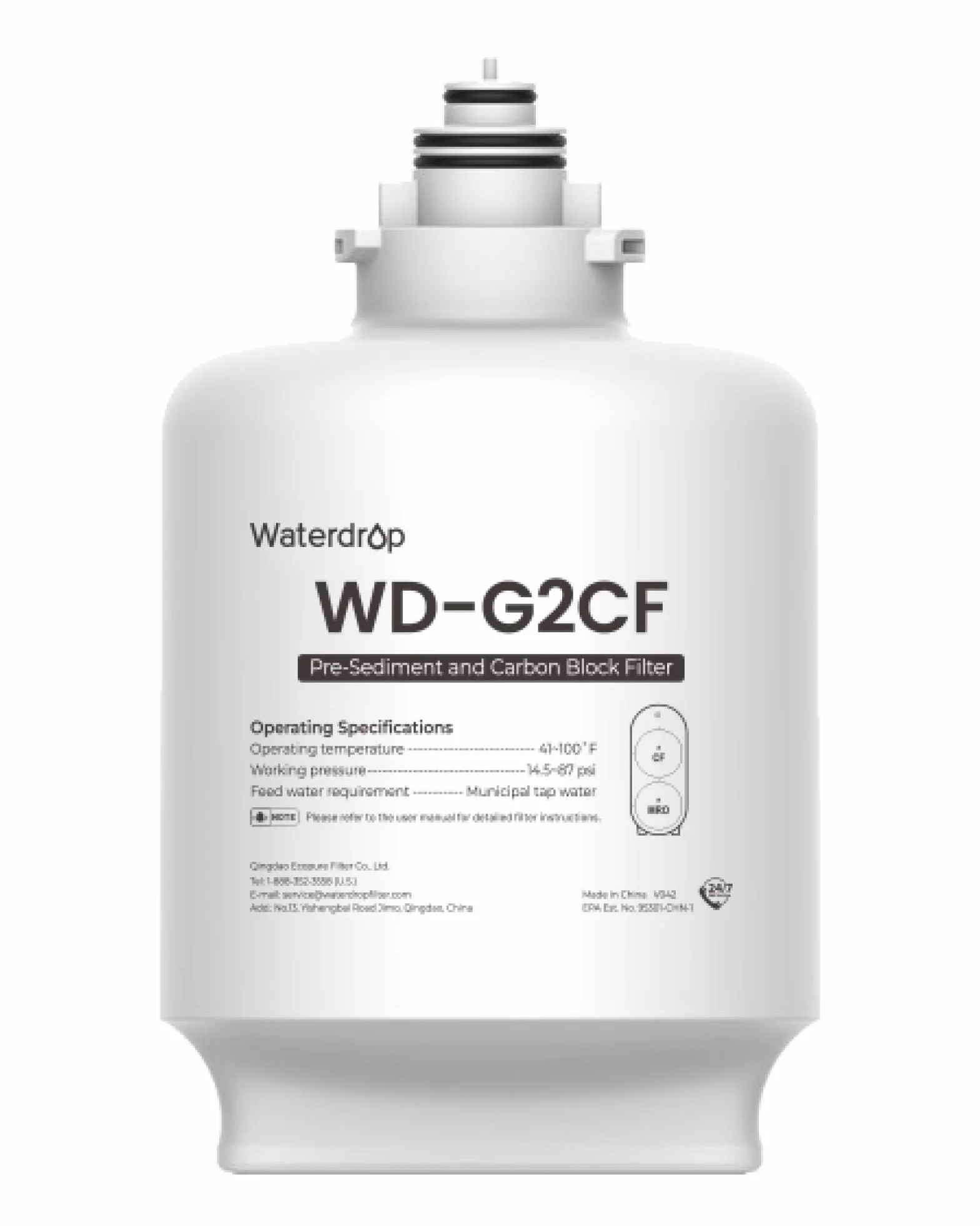 Waterdrop Filtro WD-G2CF, 12 Meses de Vida útil, reemplazo para el Sistema de ósmosis inversa WD-G2-B, WD-G2-W