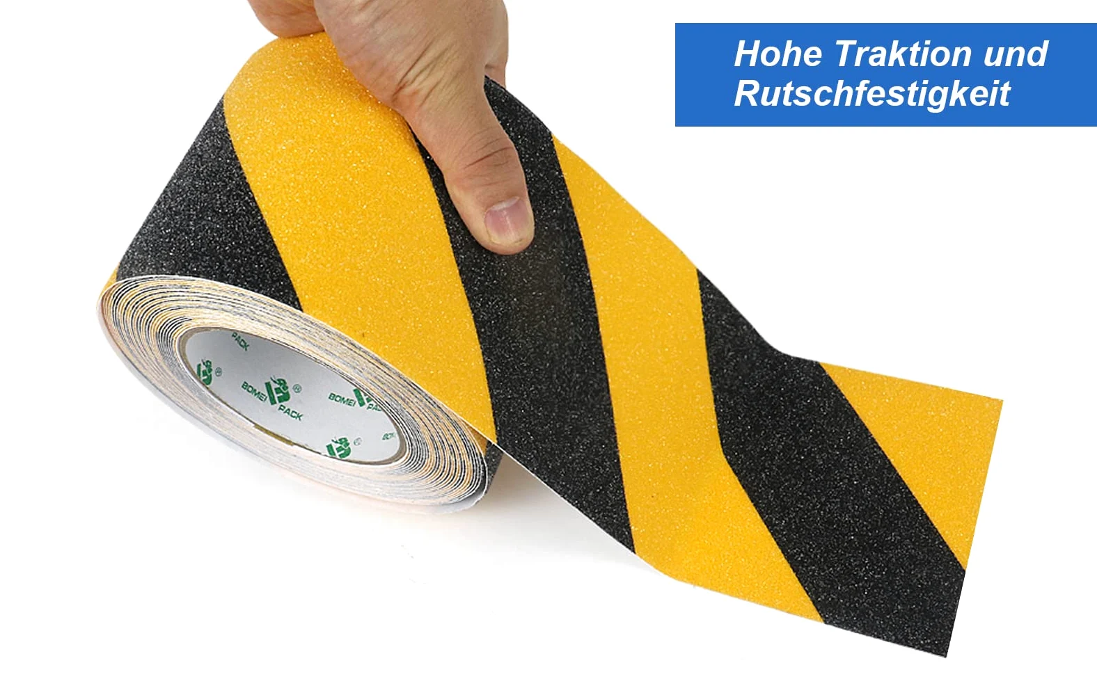 BOMEI PACK 100mmx10m Antideslizante Cinta Adhesiva, Alta Tracción Fuerte Apretón Abrasivo, Cinta Autoadhesiva de Seguridad, Cinta Adhesiva de Agarre, para Interiores y Exteriores, negro y amarillo