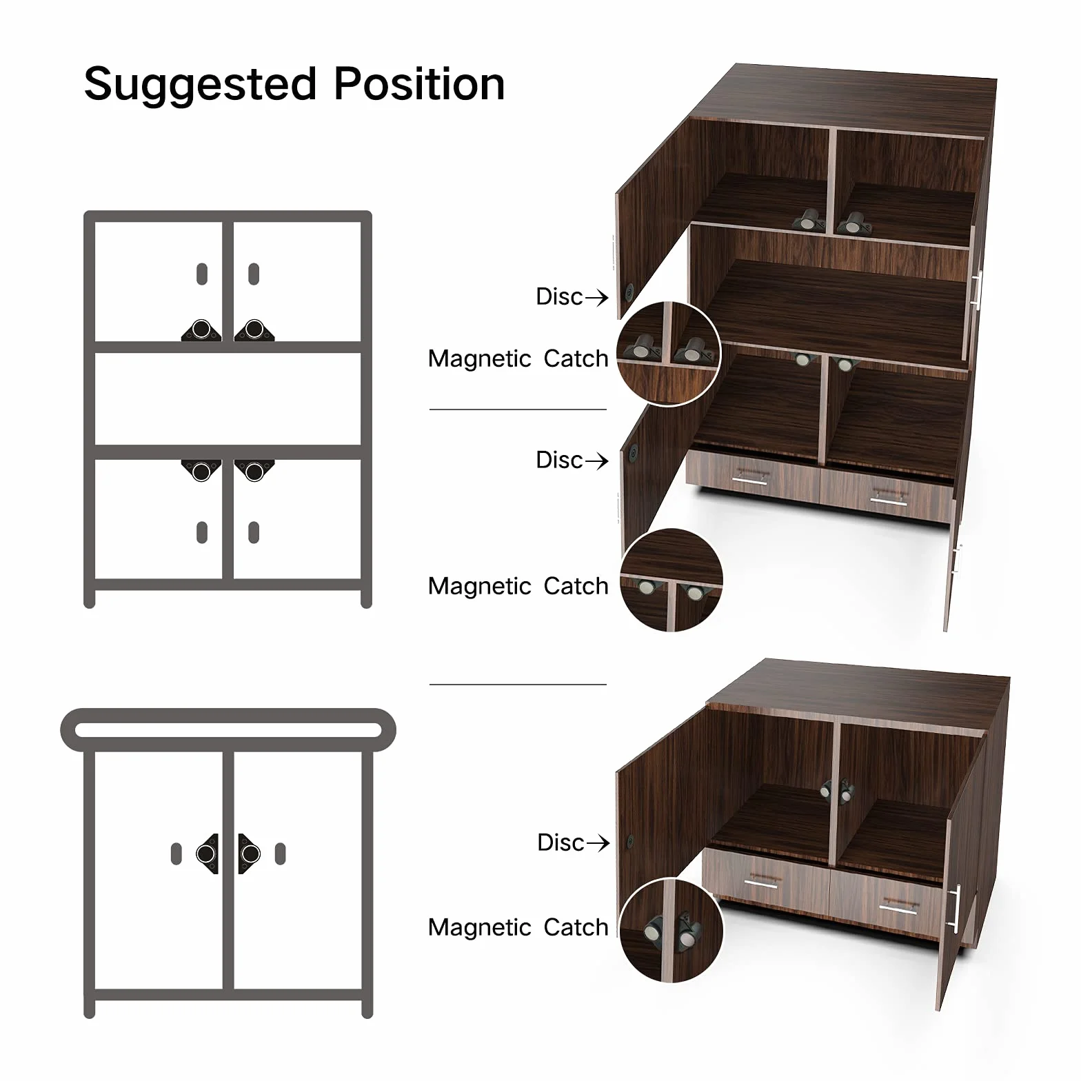 Imanes Puertas Armario 4 Piezas Negro Cierre Magnetico Para Puerta Pestillo Corredera