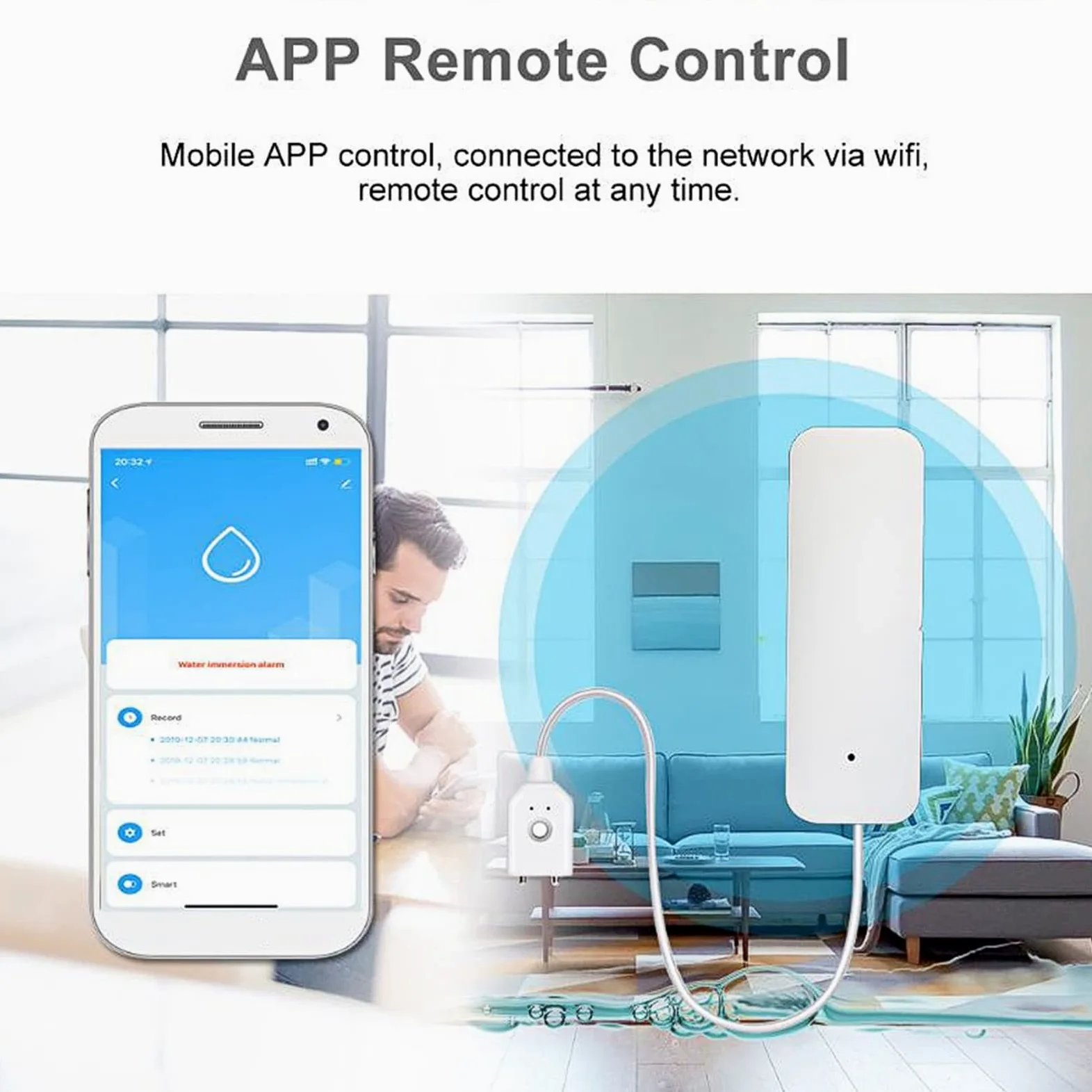Sonew Alarma Inteligentede Fuga de Agua WiFi, Detector de Desbordamiento de Agua y de Inundaciones en el Hogar, Mensaje de Alarma en Tiempo, Real Push a Través de la Aplicación, de Seguridad