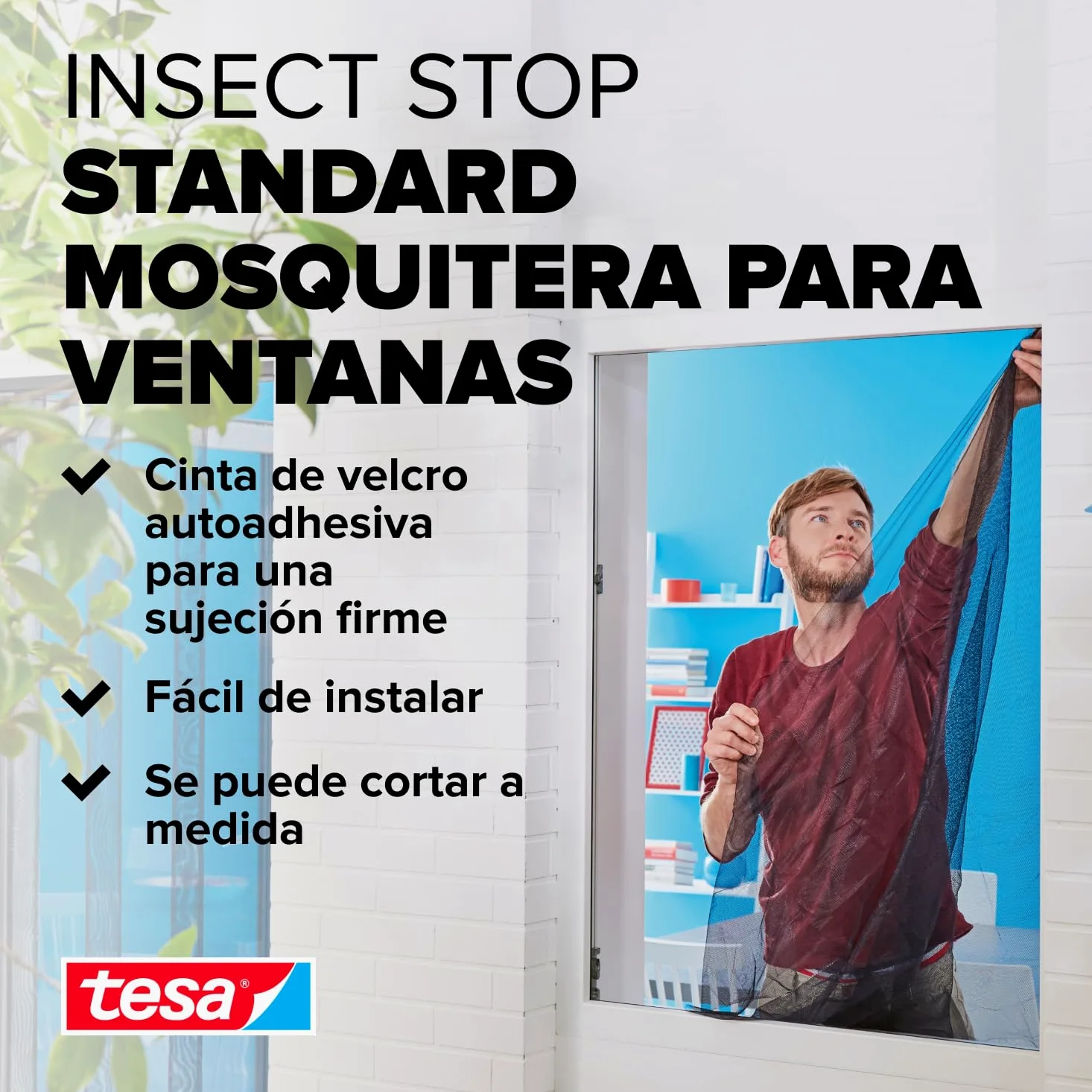tesa INSECT STOP H&L Fly Screen for Window - mosquitera con cinta autoadhesiva, corte a medida, sin taladrar, antracita - 3x 130 x 150 cm