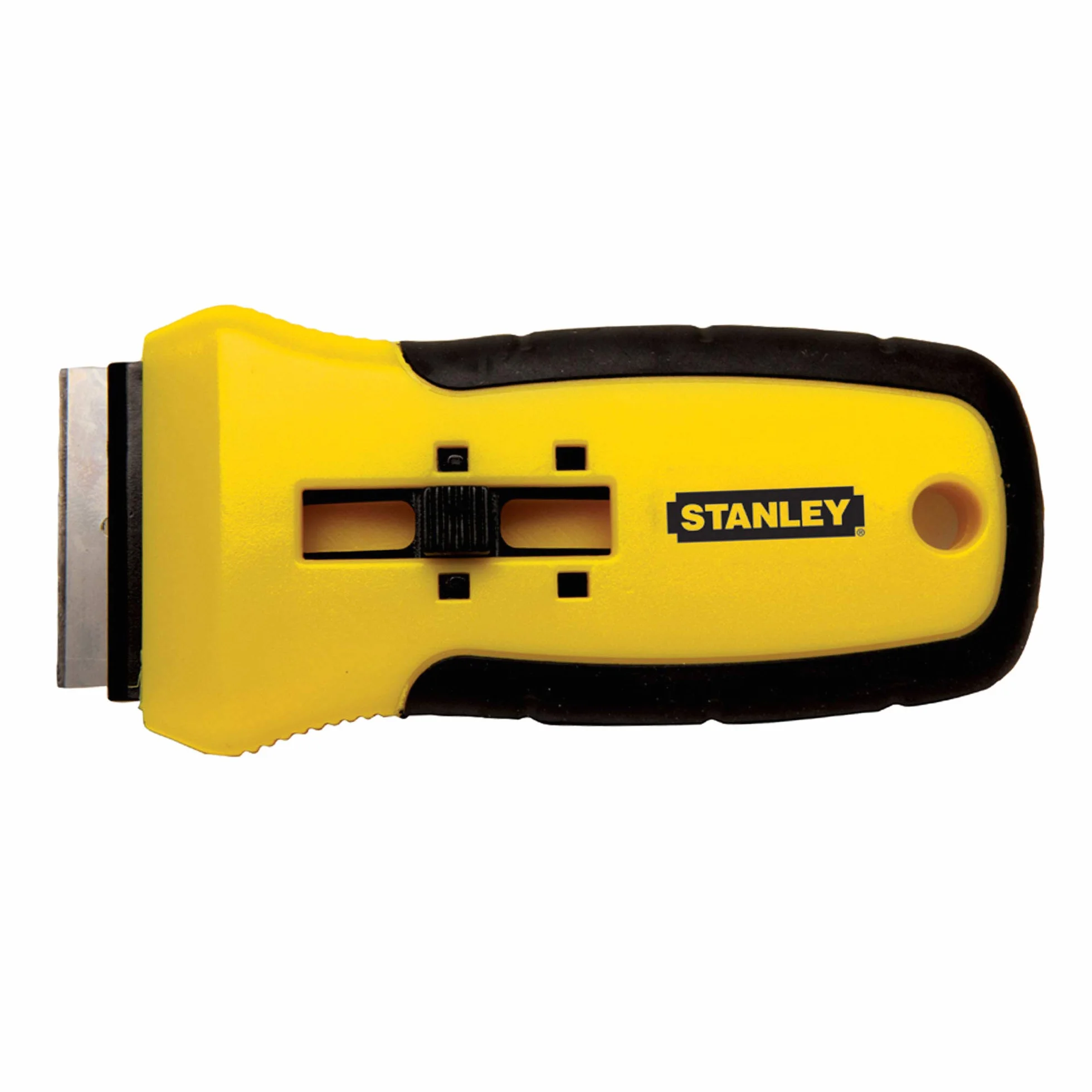 STANLEY Rascavidrios Bimaterial Ergonómico con Cuchilla Retráctil, Incluye 5 Hojas de Recambio, Puño Bimaterial, Cambio Fácil, Ancho Hoja 40mm - 0-28-217