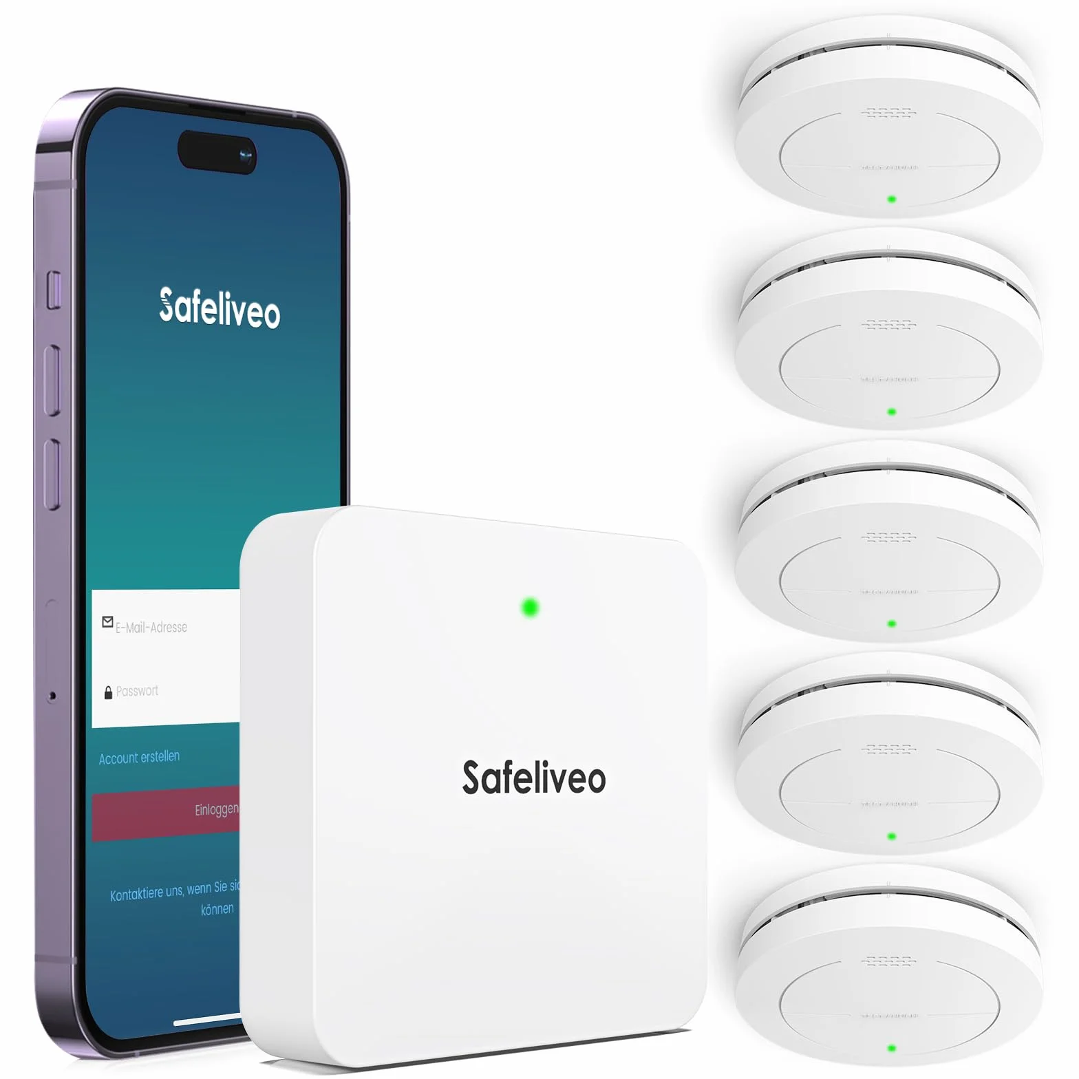 Safeliveo Detector de Humo WiFi interconectado con batería de 10 años, Juego de 5, Certificado TUV Rheinland