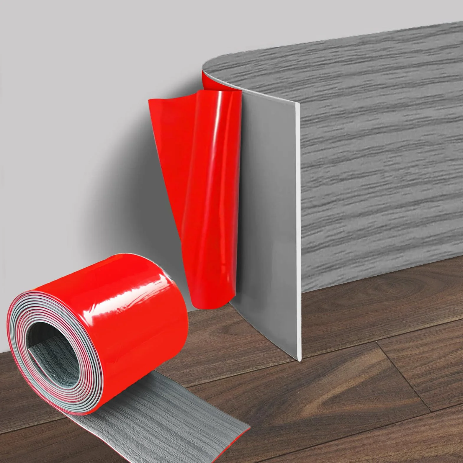 Rodapiés autoadhesivos de PVC 10 cm x 10 m, listón de cocina, moldura decorativa, veta de madera gris