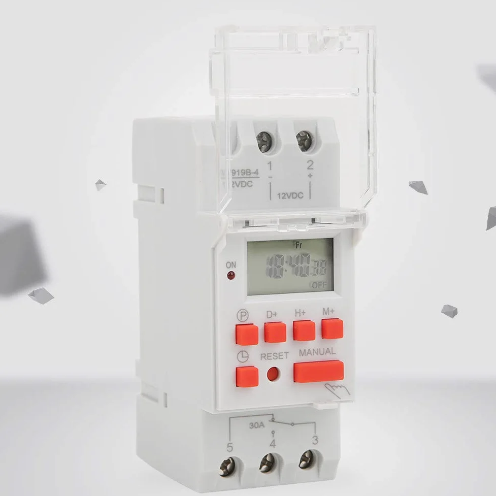 TM919B-4 Interruptor de Temporizador 12V DC 30A, 7 Días Pantalla Digital LCD Temporizador de Encendido y Apagado