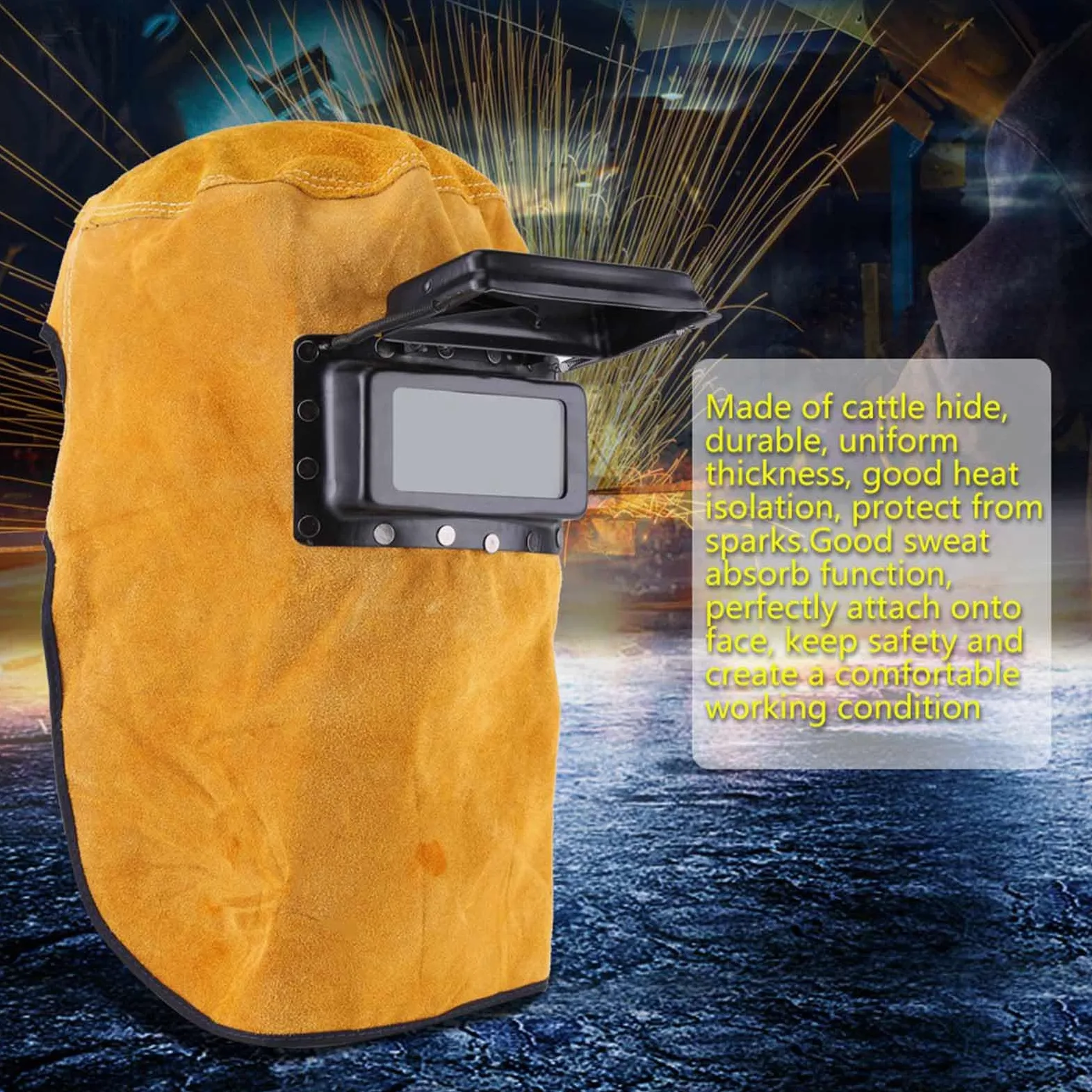 Generic Máscara Facial de Cuero para Soldar, Duradera, a Prueba de Calor, Absorción del Sudor, Máscara de Protección para Casco de Soldadura Transpirable con Tapa Abierta, Gancho
