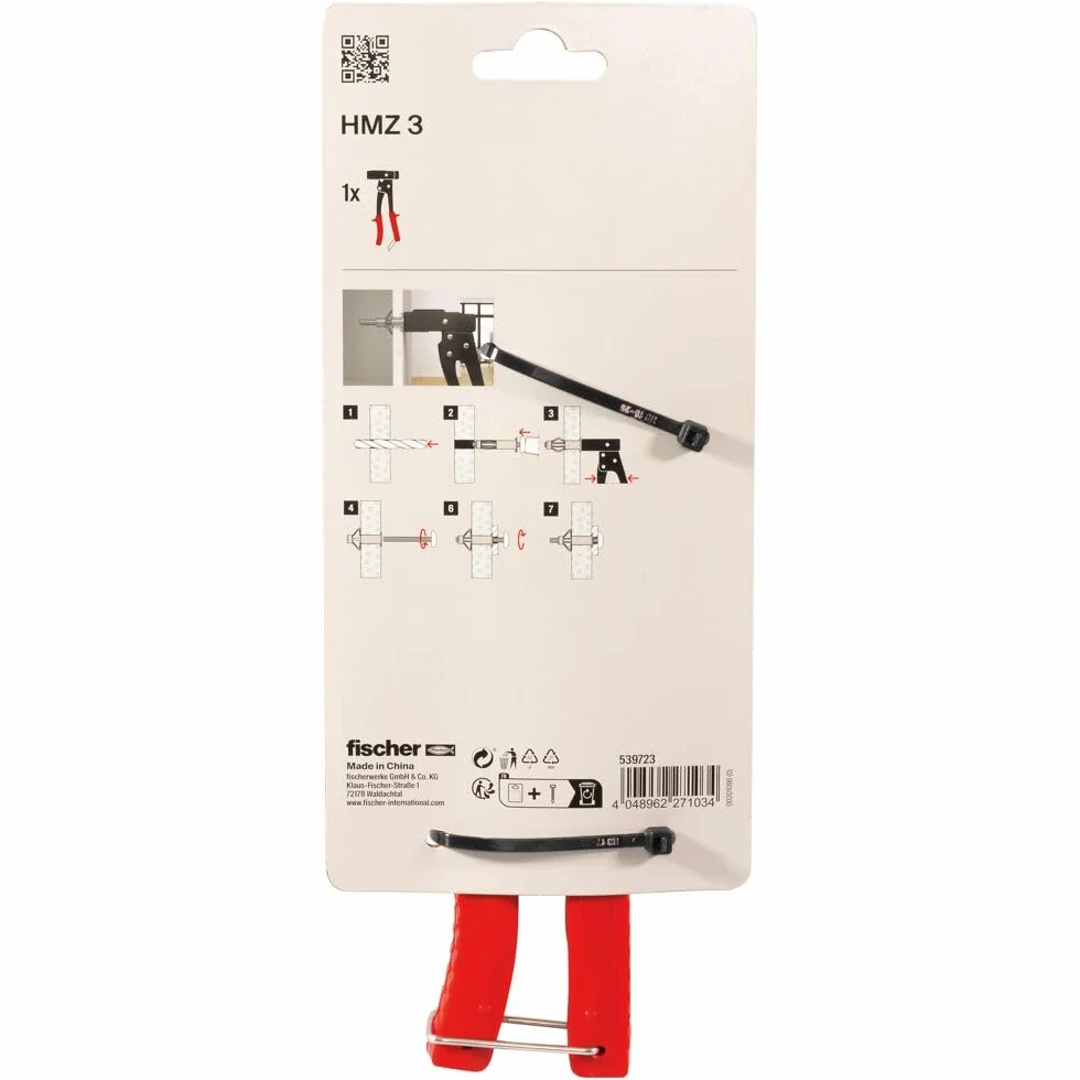 fischer Alicates de montaje HM Z 3, necesidad de bricolaje para la fijación de tacos HM, estables y resistentes, con mango ergonómico y protección contra torsión para un montaje rápido