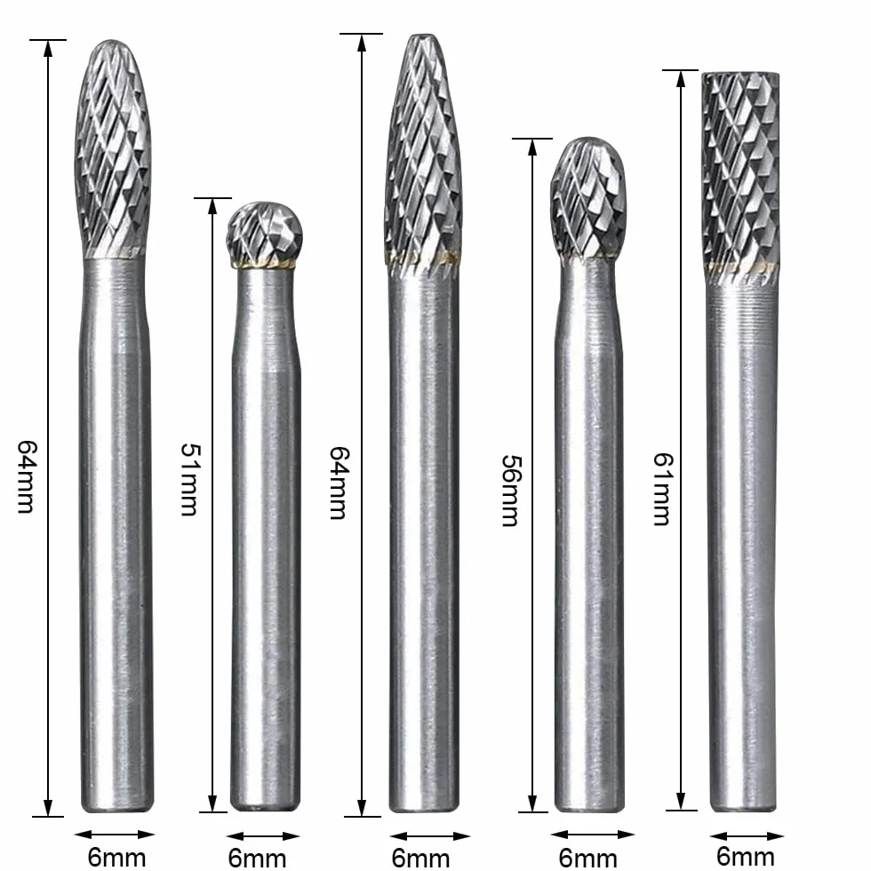 Juego de 10 fresas rotativas de carburo de tungsteno mango de 6 mm para Herramientas Rotativas Tallado Grabado Perforación Double Cut