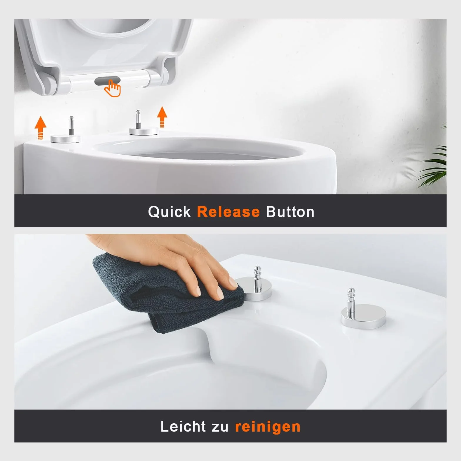 SURFOU Tapa WC Universal, Forma O Asiento Inodoro, Soporta Hasta 150 Kg Tapas de Water, Instalación Sencilla, Desmontaje Rápido y Cierre Silencioso, Adecuado para Baño
