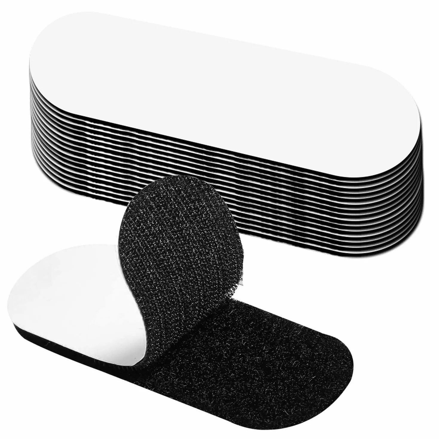 Cinta De Gancho Y Bucle (15 Pares), Adhesivo Fuerte Hook y Loop, Ancho Reutilizable Nylon Cinta Doble Cara para Oficina, Para Hogar y Oficina, 3 * 10cm, Oval negro