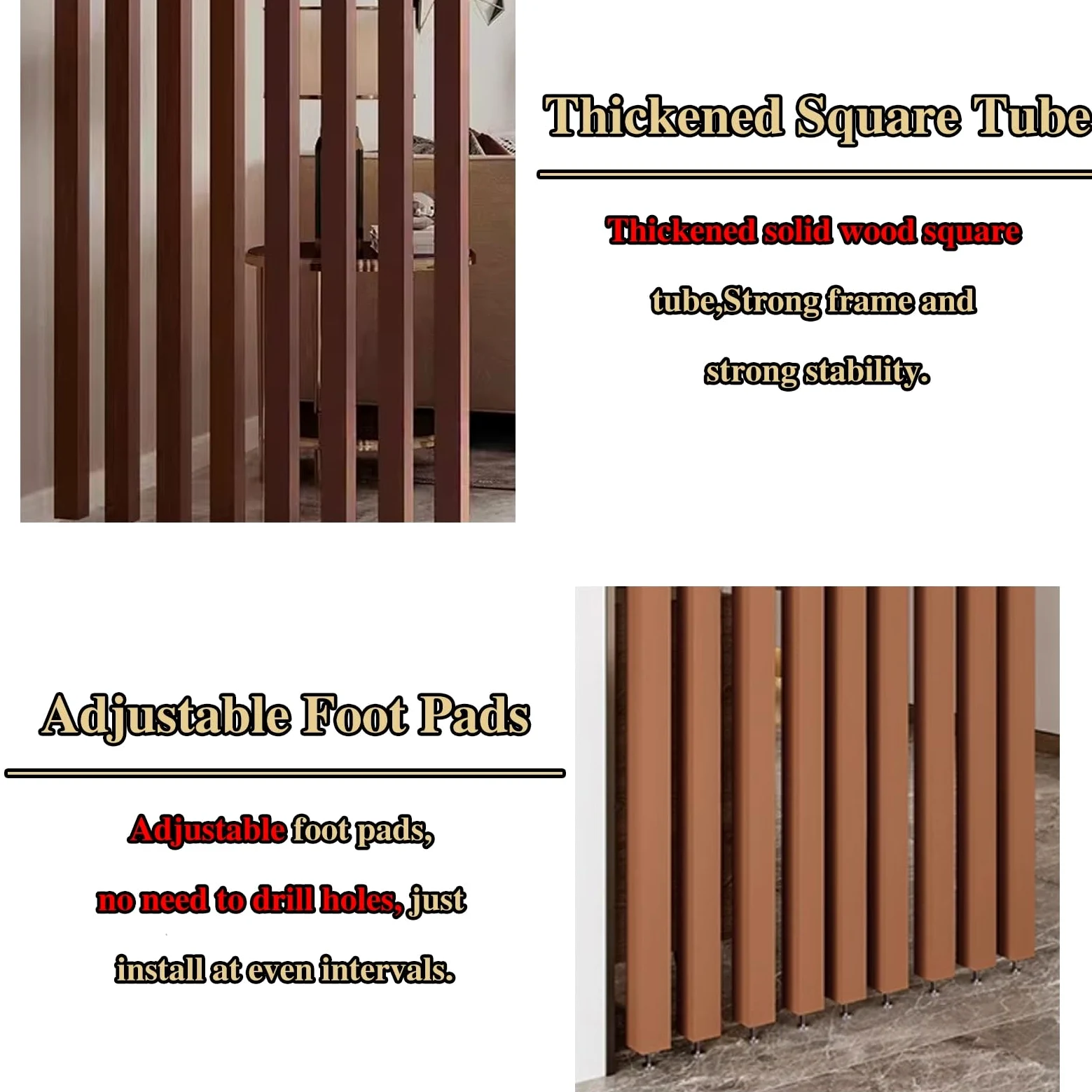 Columna divisoria, Pared de Madera para habitación, tabique divisorio de Piso a Techo con Listones de Madera, habitación o cubículo (Natural, 70 cm (2,2 pies))