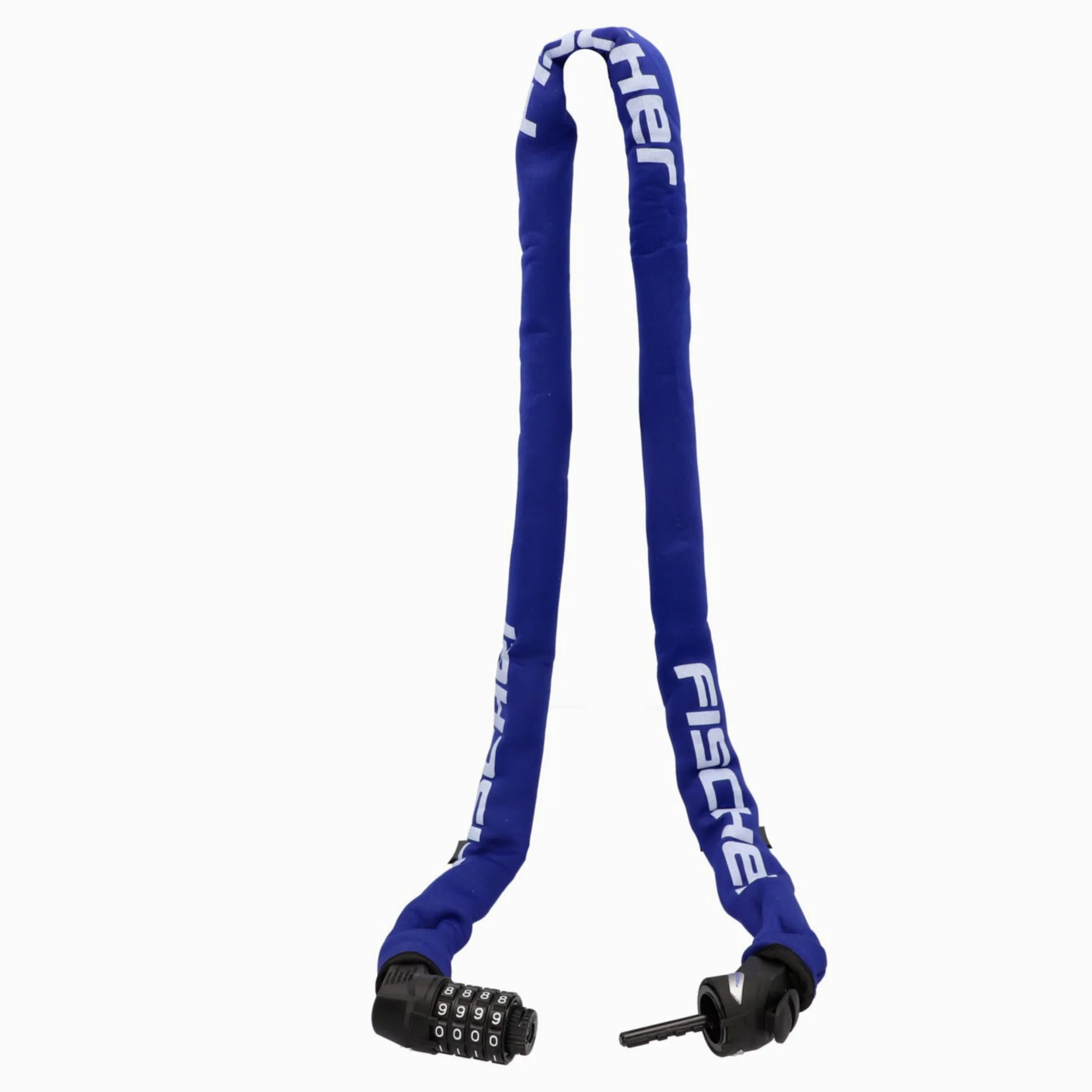 FISCHER Candado antirrobo para bicicleta de neopreno con cerradura de combinación, alta seguridad para bicicletas y bicicletas eléctricas, color azul, longitud: 130 cm