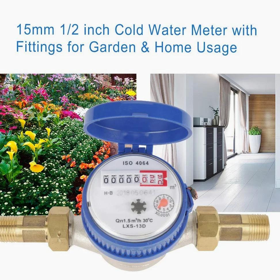 Medidor de Agua fría 15 mm y 1/2 Pulgada con Accesorios para Uso en el jardín y el hogar