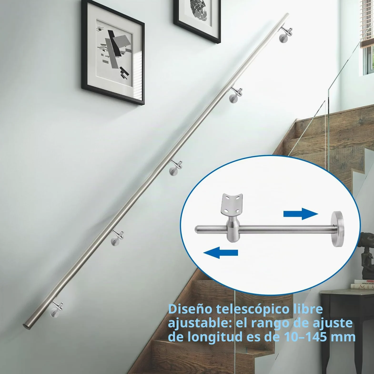 2 soportes para pasamanos ajustables, 150 mm, soporte de pasamanos de acero inoxidable, barandilla para escaleras, soporte de pared interior, accesorios para pasamanos, soportes para