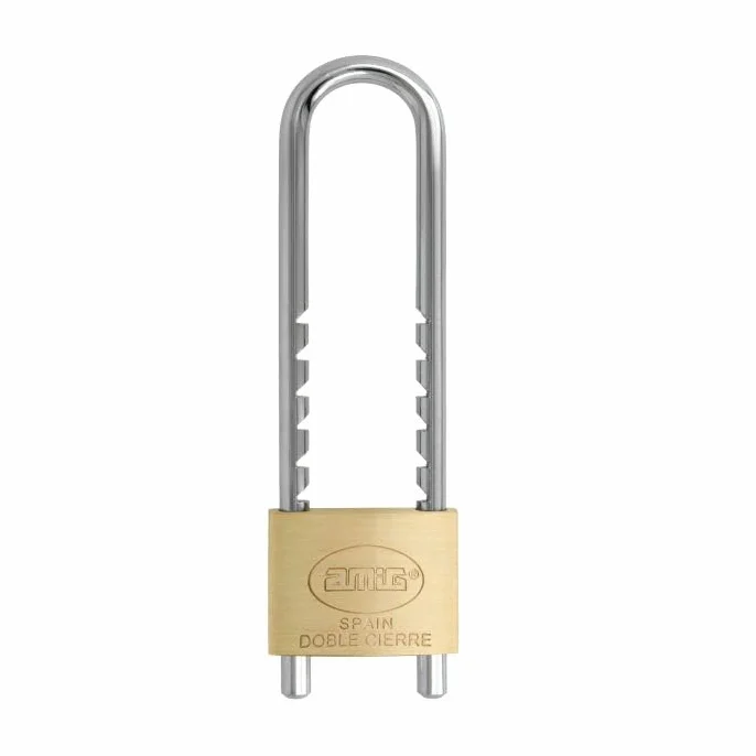 Amig Candado de Seguridad Arco Extra Largo Regulable 63-150 mm Cuerpo Latón Acero Doble Cierre 2 Llaves