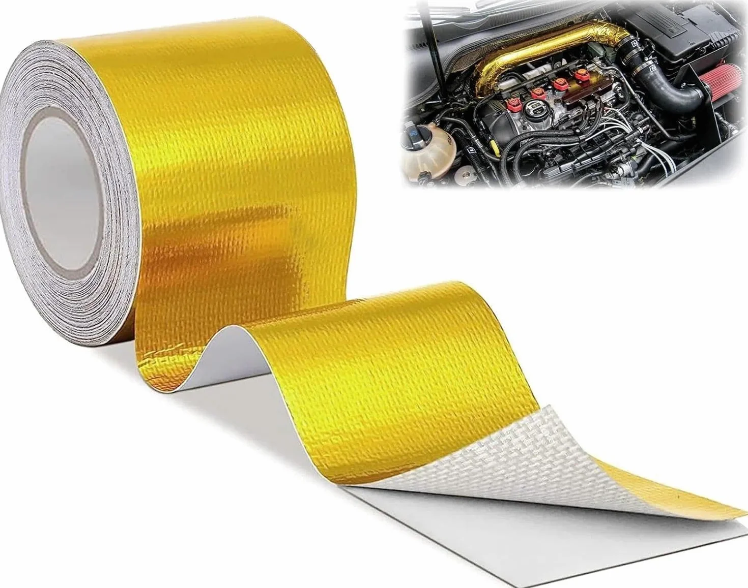 10m x 5cm Cinta Anticalorica Escape Adhesiva Aluminio ,Cinta Aislante Termica Dorada, Cinta Anticalorica Admisión, Cinta de Protección Térmica para Escape Para Auto Coche Motocicleta Pipa de Escape