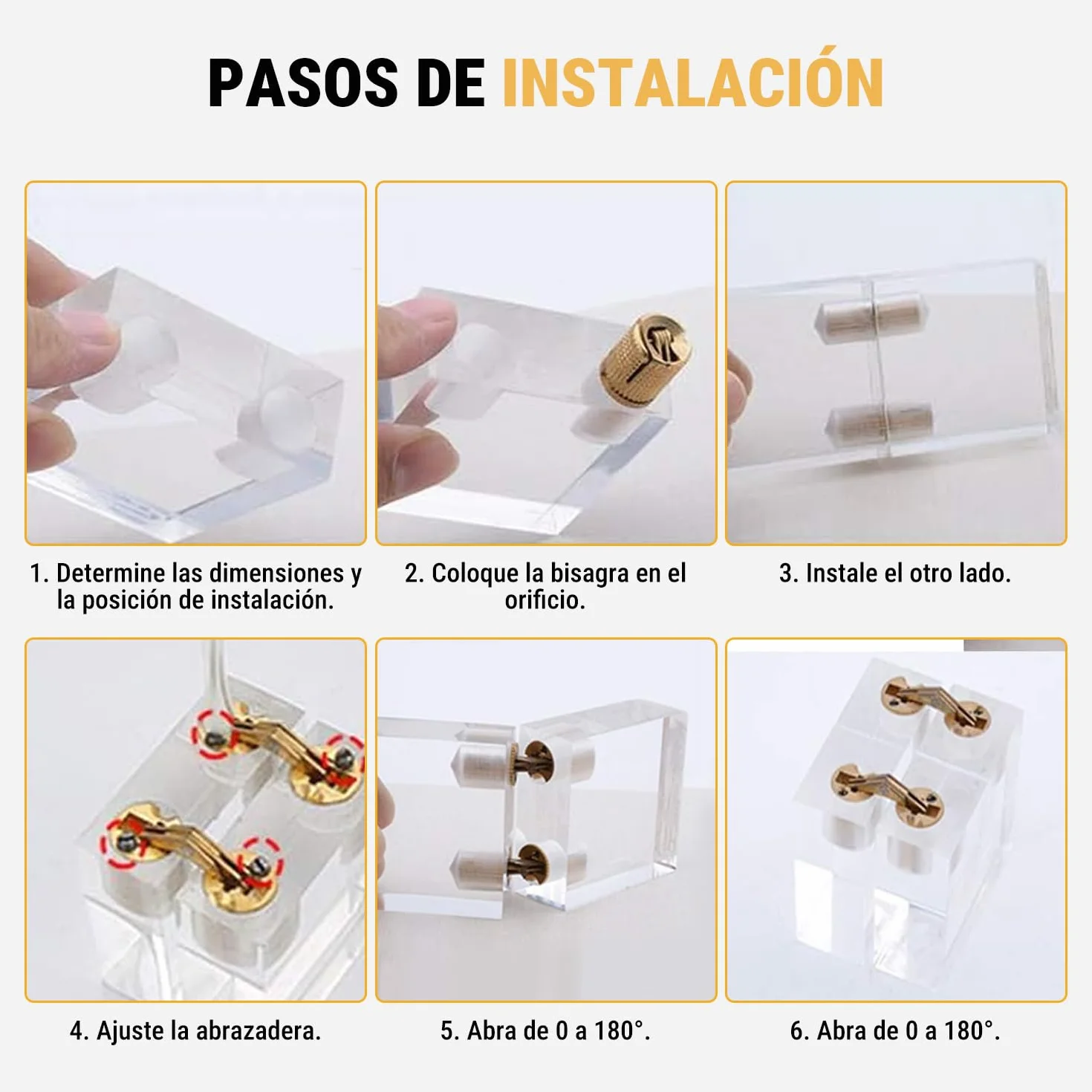 VOBOR Bisagra Barril 10mm 4 Piezas Latón Invisible 180° Ángulo de Apertura