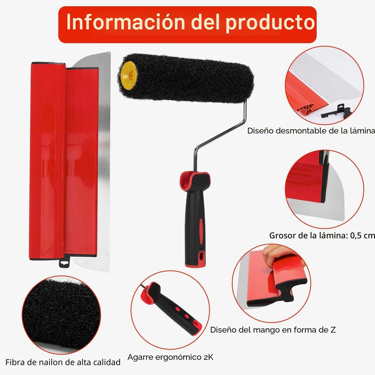 Espátula de superficie de 40 cm/16 pulgadas con rodillo de 23 cm, rodillo para masilla, hoja de acero inoxidable, espátula + rodillo de revestimiento, herramienta para gran área de trabajo, decoración