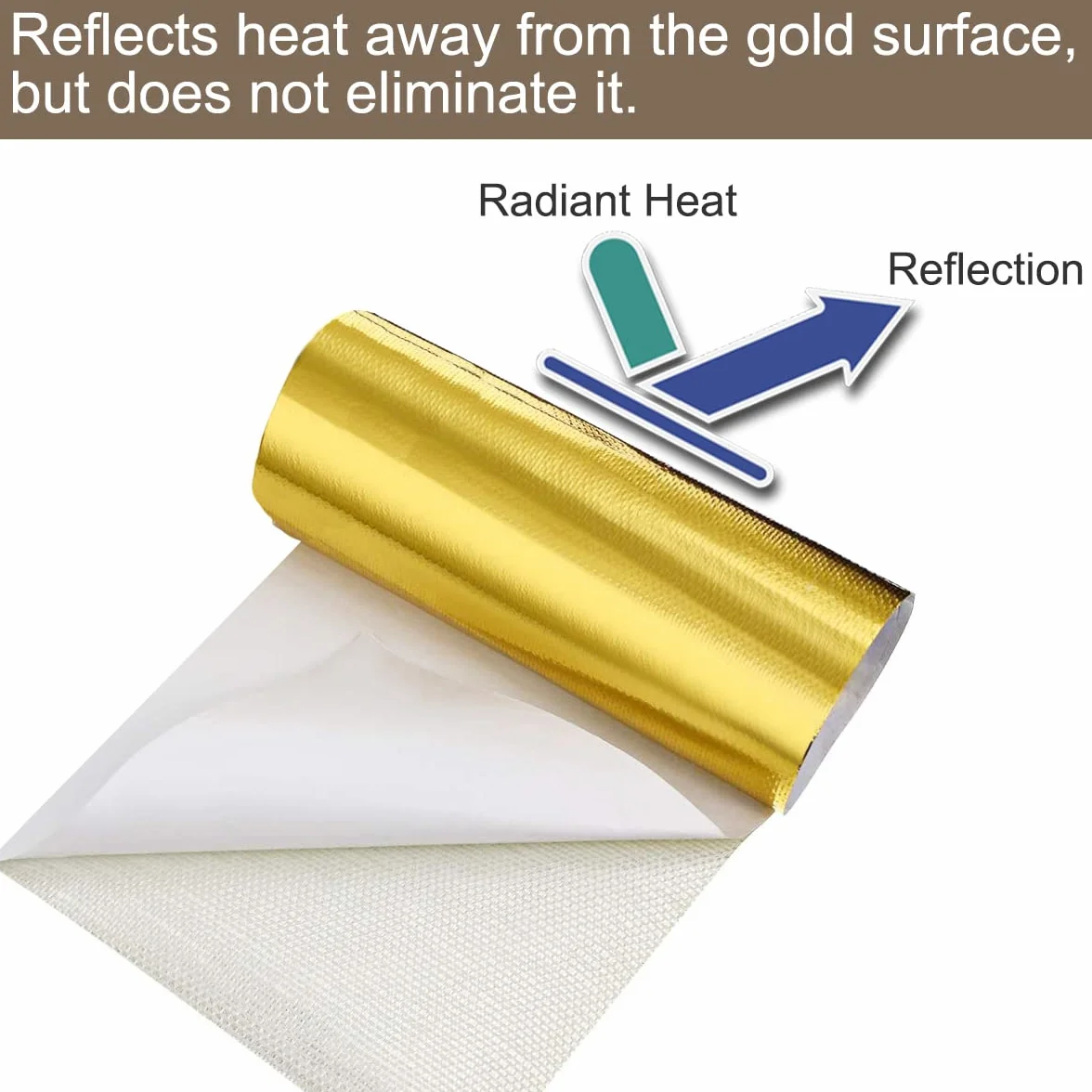 Cinta de protección térmica Reflect-A-Gold para automóvil y manguera, Autoadhesivo reflectante de calor de alta temperatura, Barrera de envoltura de calor Reflect Gold