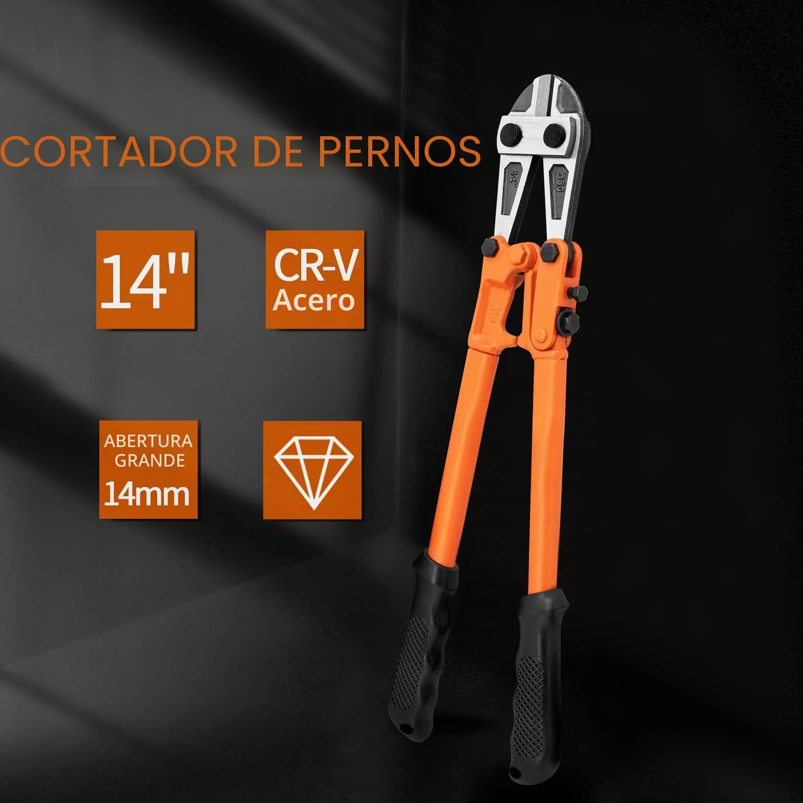 Meccion Cortador de pernos resistente de 14 pulgadas para cortar vallas, alambre de acero, cadena, varillas de metal, tornillos, cerraduras, remaches y candado pequeño con asas de goma antideslizantes