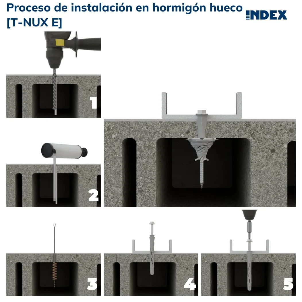 INDEX Fixing Systems T-NUX E - Pack de 50 tacos universales de alto rendimiento, cabeza hexagonal (recubrimiento cincado, nailon, 8 x 100 mm, diámetro de 8 mm)