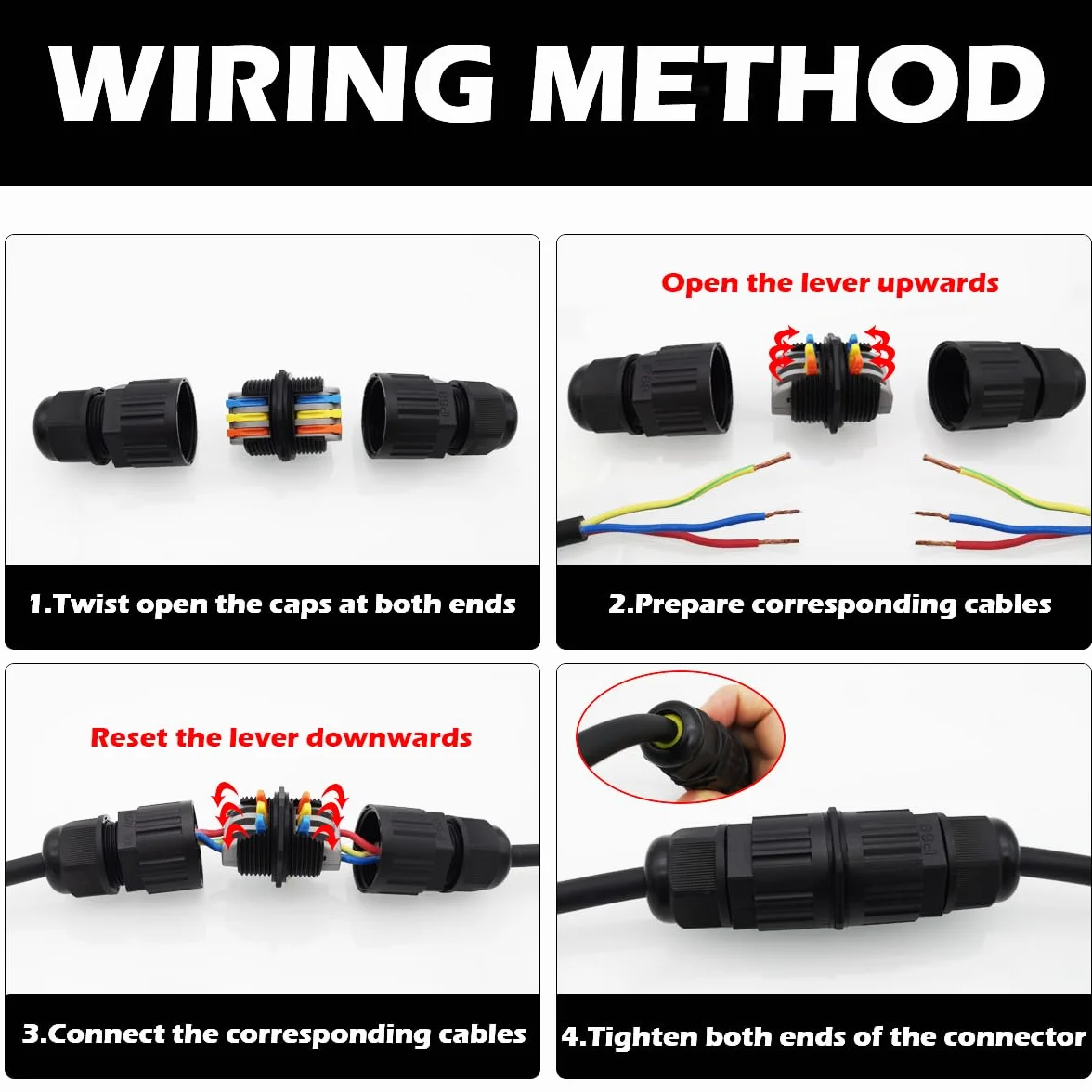 Conector IP66 Estancos, CTRICALVER Empalmes Cables Electricos Estancos, 3 Polos Conector Estanco, Conectores Electricos IP66 para Diámetro de Cable de Ø6-12 mm(5-pack)