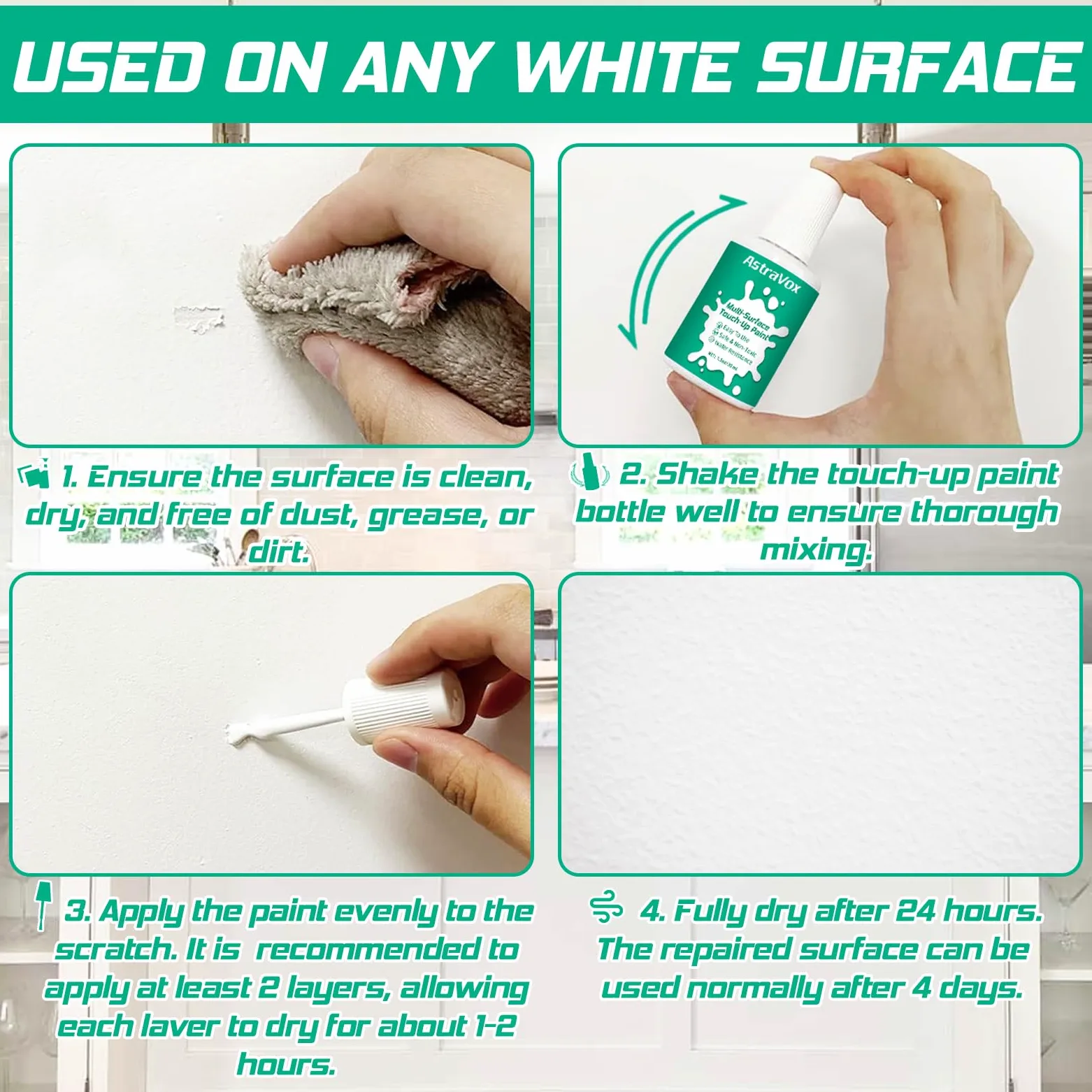 AstraVox pintura bañera, multisuperficie para esmalte, muebles, electrodomésticos, azulejos, baños, reparación de rayones en interiores y exteriores, impermeable, fácil de usar (semibrillante)