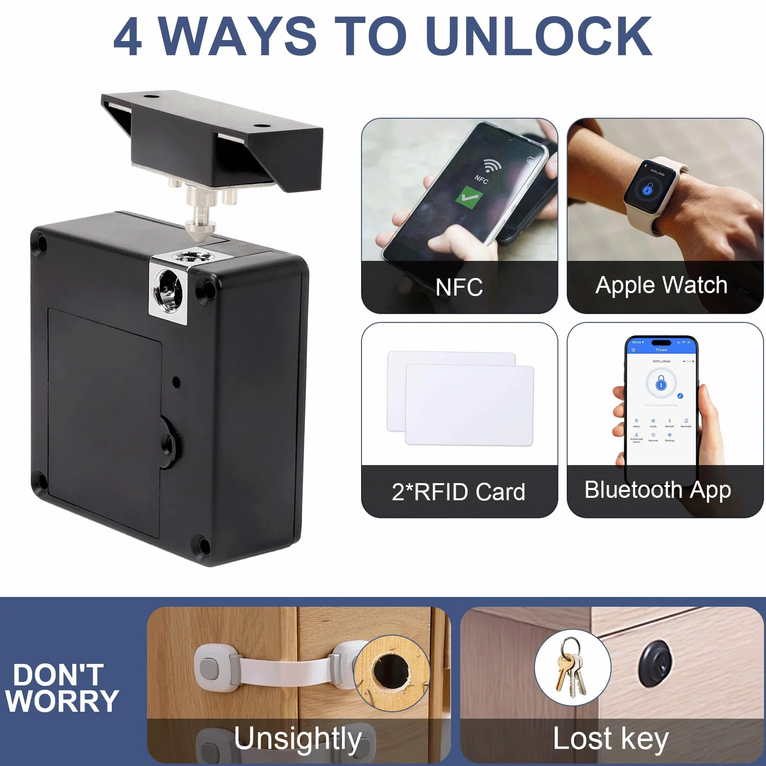 Cerradura Inteligente,Cerradura Electrónica Oculta para Gabinete,Cerradura NFC, Cerraduras sin Agujeros para Armarios, Cajones, taquillas y Armarios de puertas Dobles,Cerradura de Muebles