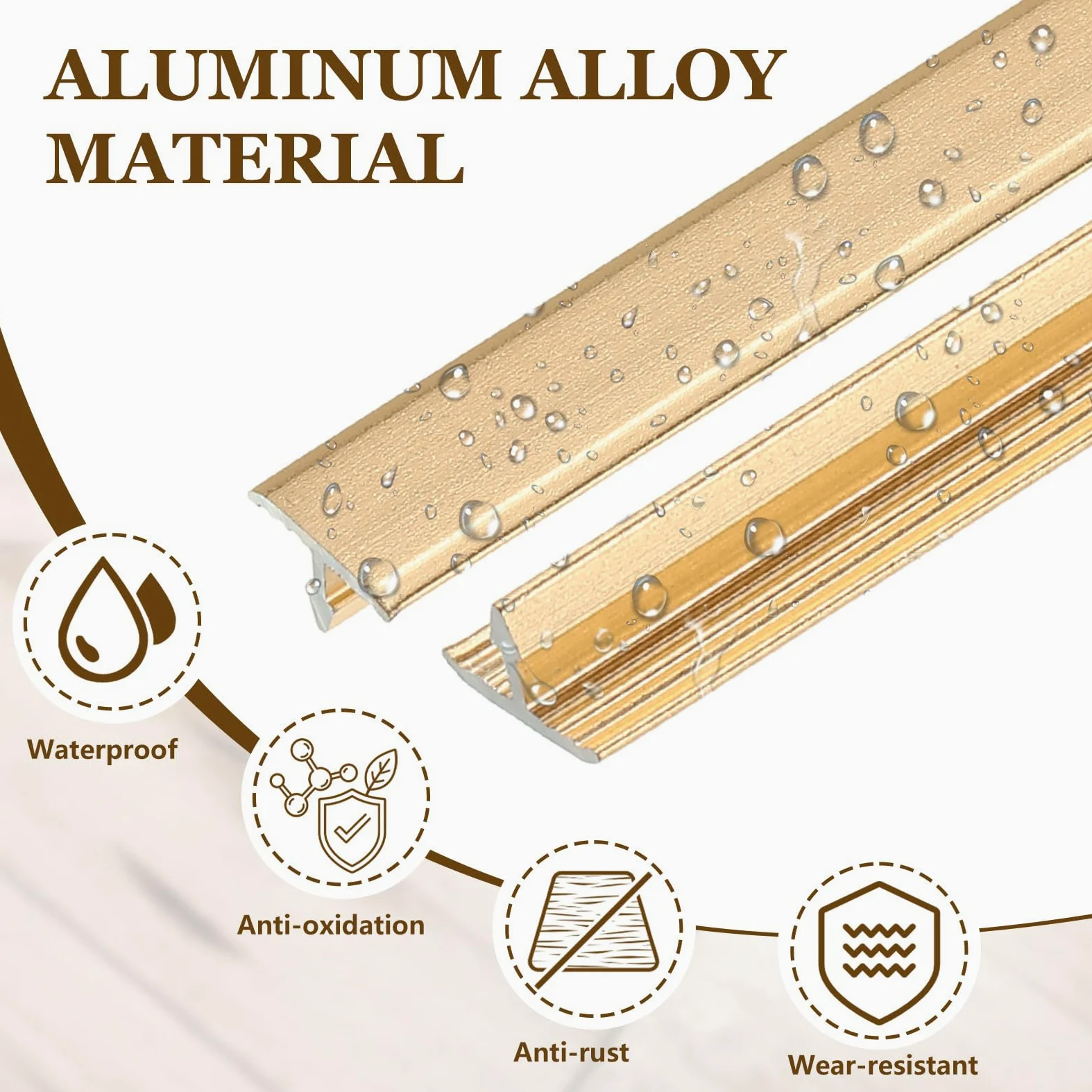 QUARKZMAN Tiras De Transición T-Molding, 9m x 12mm (L x A) Tira Divisora Plana De Aleación De Aluminio Para Suelo De Vinilo Acabado Para Huecos De Suelo Y Puertas, Oro Mate