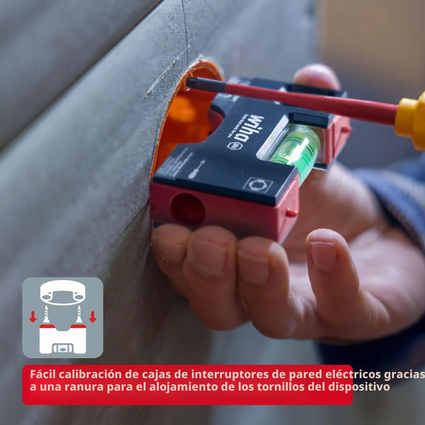 Wiha Mini nivel de burbuja Pocket I 10 cm con imán I Herramienta electricista para enchufe I Nivel horizontal de 4 anillas + nivel vertical para una alineación precisa I Nivel magnético (46957)
