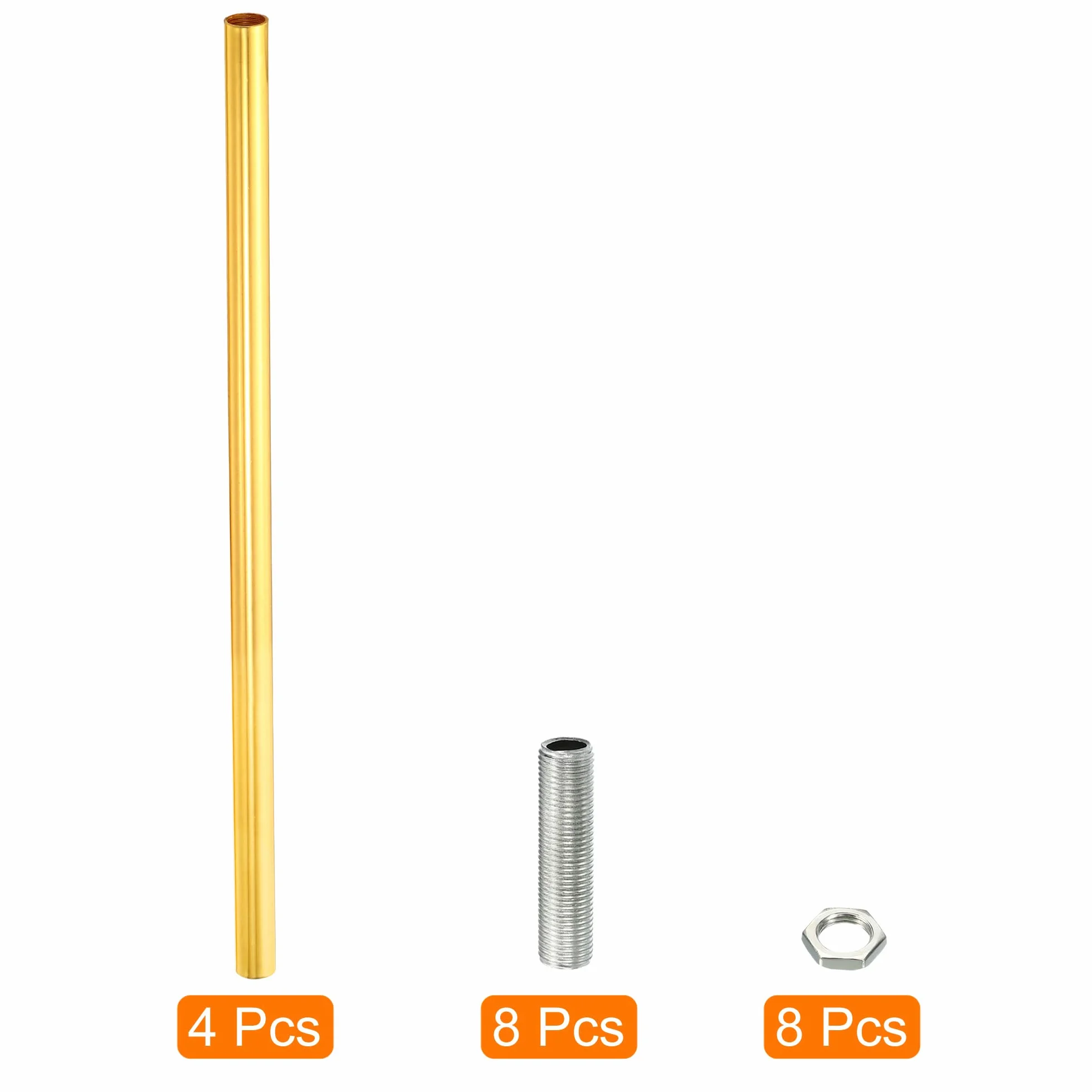 sourcing map Rosca Extensión Varilla Kit, M10 Rosca 11.8" Acoplamiento Tuerca Redondo Manguito Conector con Roscada Tubería Hexagonal Tuerca, Electroforesis Oro 4 Juego
