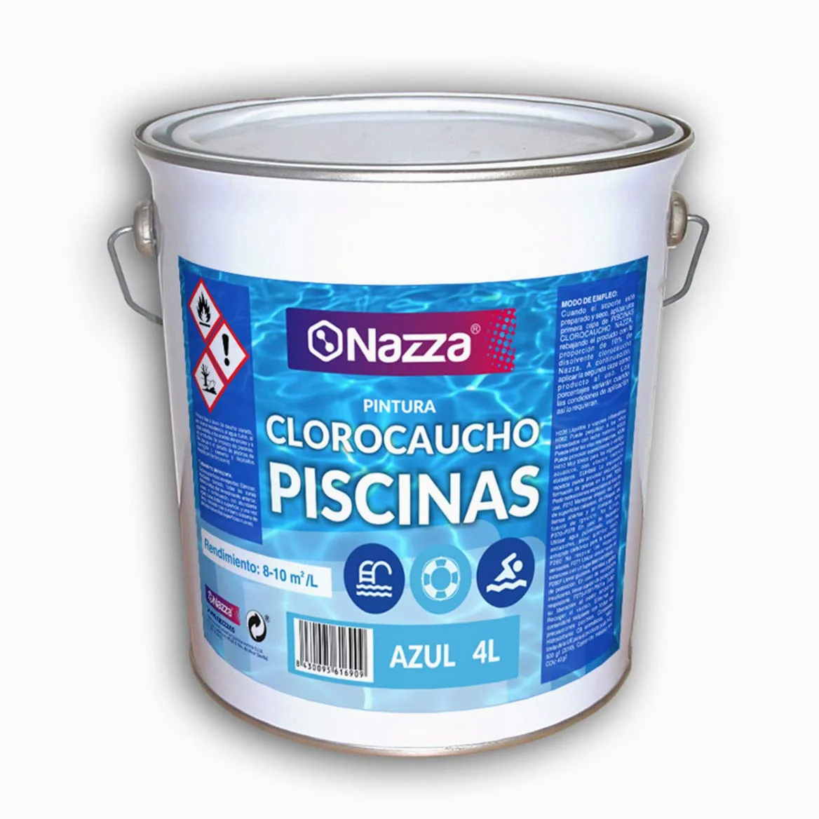 Pintura de Clorocaucho para Piscinas Nazza | Color Azul | Resistente a los productos de limpieza | Piscinas de hormigón y cemento | 4 Litros