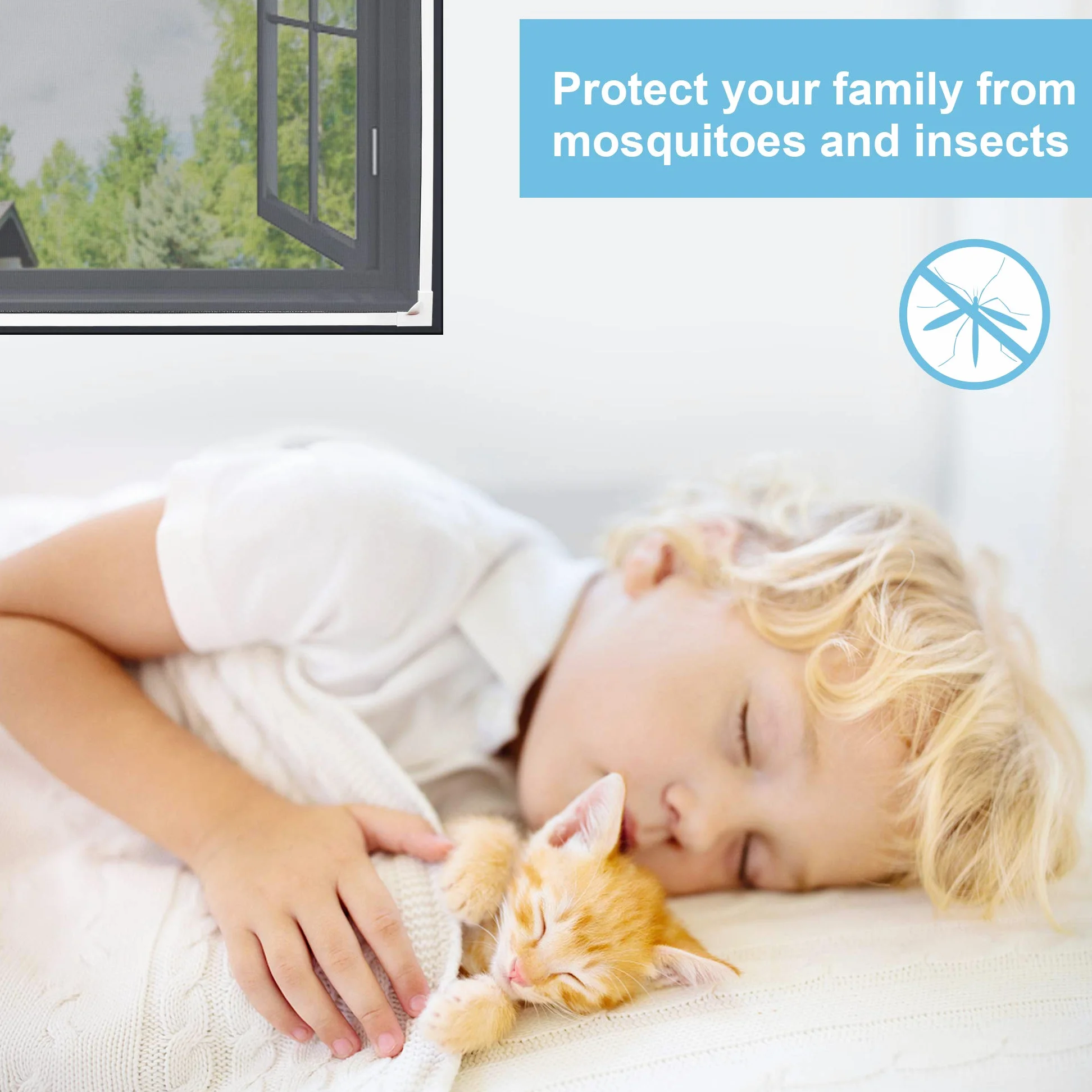 Gimars Mosquitera Ventana Magnética 130x150cm Ajustable Pantilla Mosquitera Ventana de Malla Superfino Tamaño DIY Cortina Mosquitera Cortable con Imanes Contra Insectos para Ventana,Blanco