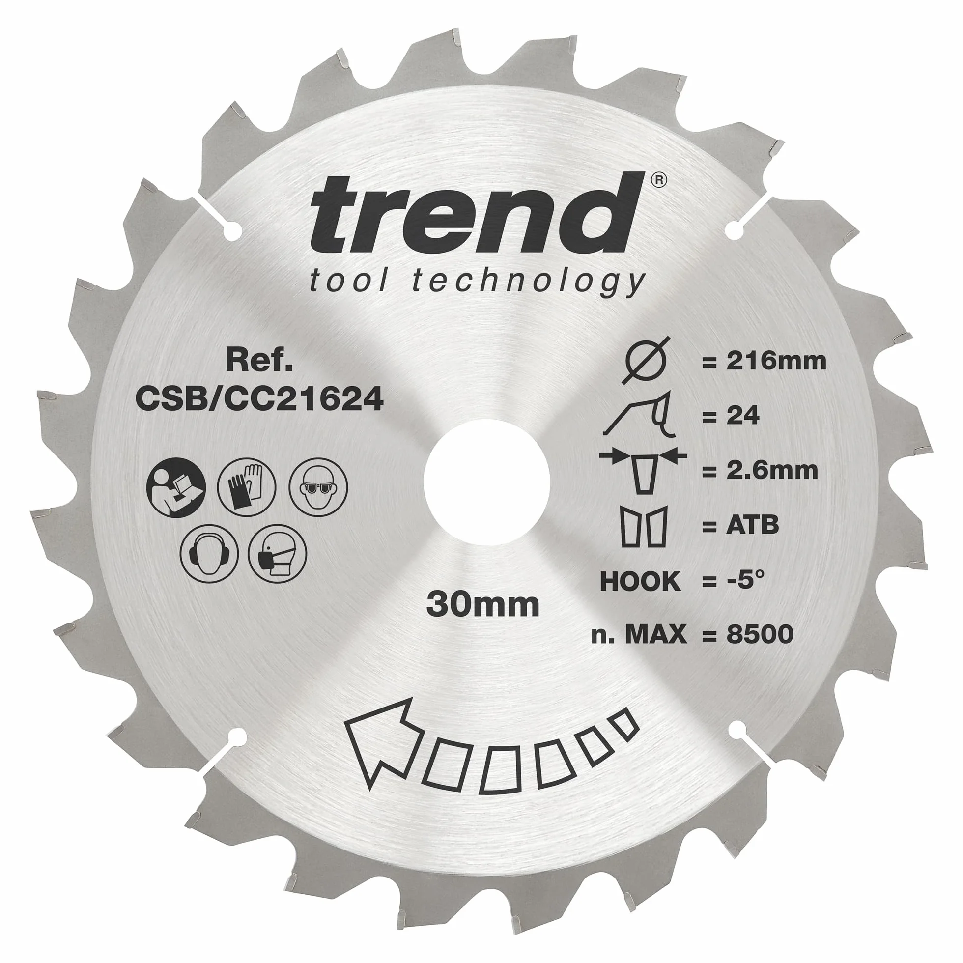 Hoja de Sierra Ingletadora para Madera 216mm 30mm 24 Dientes TCT CSB/CC21624