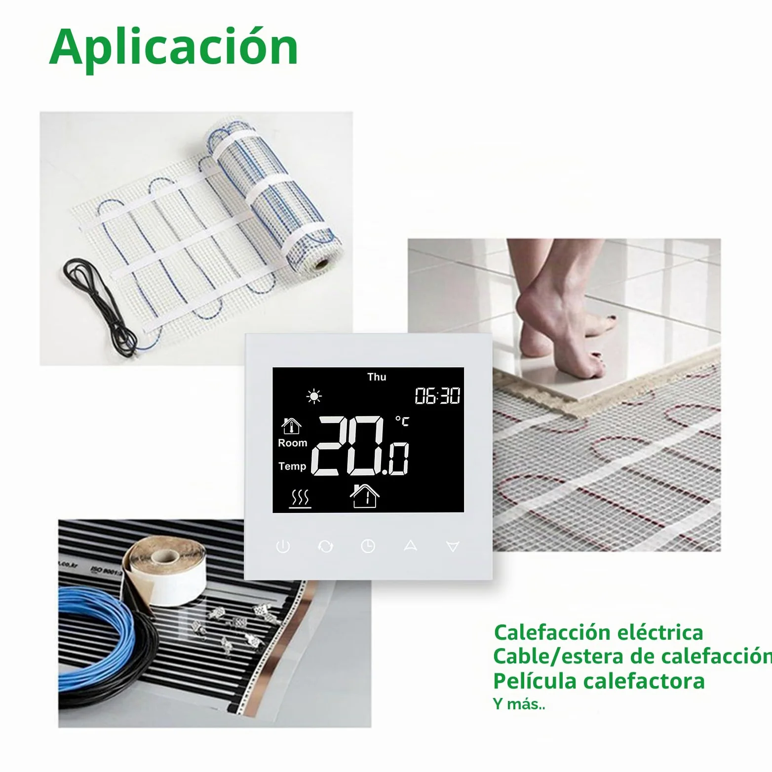 Wengart Termostato Negro Inteligente WG505 (16A), Pantalla Táctil LCD para Calefacción Eléctrica por Suelo Radiante, Doble Sensor (Aire/Suelo), Programable, Apto para Caja Cuadrada 86mm