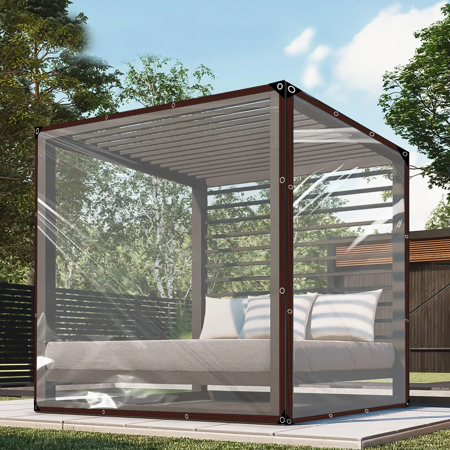 DBREAKS Lona Impermeable Transparente con Ojales, 3 x 3 m, Lonas Impermeables Exterior Transparente, para Exterior Terraza, Muebles de Jardín, Aislamiento de Plantas, con Cuerda