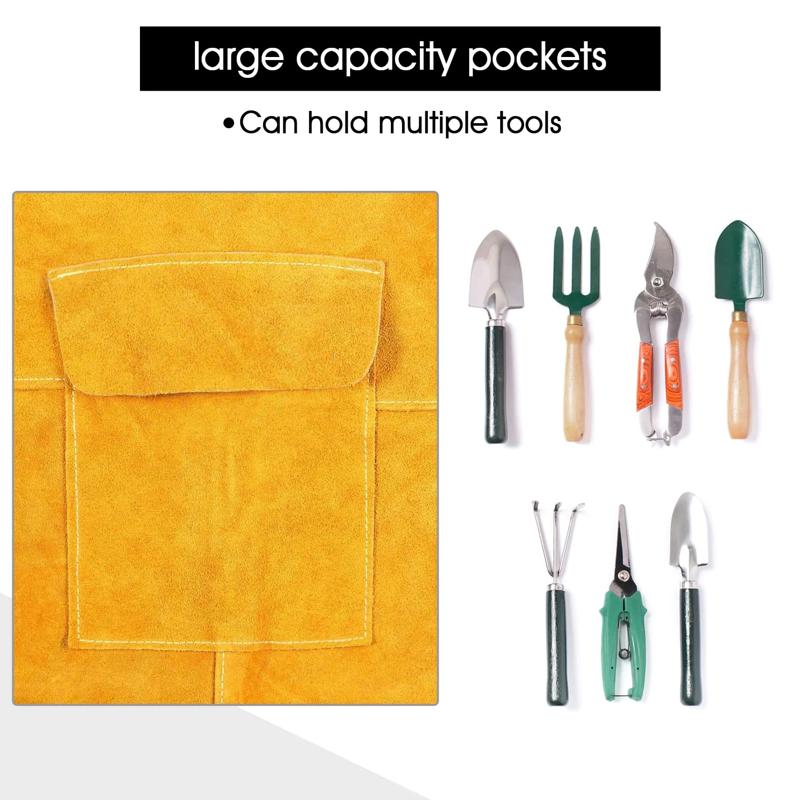 ENJOHOS Delantal de soldadura integrado para soldadura Esparcidor de fuego de cuero Delantal accesorio de soldadura por salpicadura antitermal Soporte de herramienta de fuego amarillo 105 cm