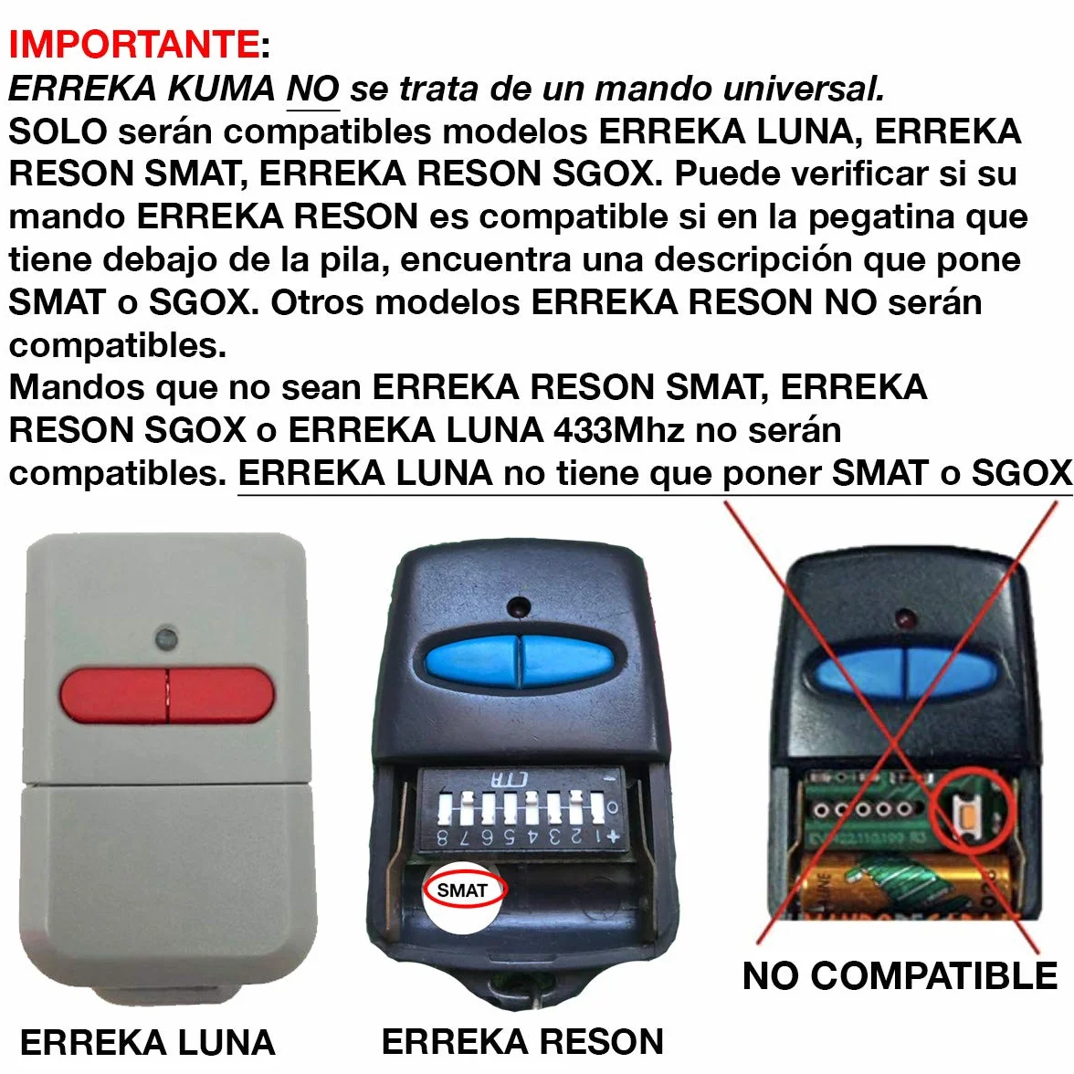 ERREKA KUMA KU02 Mando De Garaje De 2 Botones Canales 433 MHz Compatible Con Erreka Luna Y Reson Nuevo Modelo Más Resistente